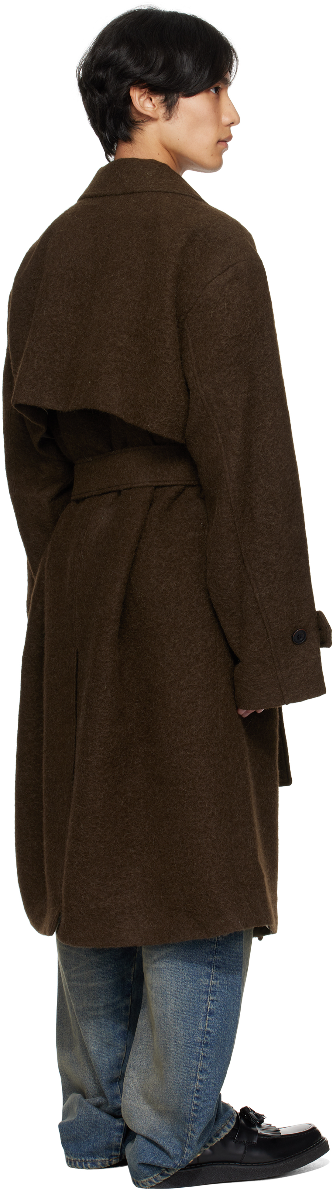 Andersson Bell Brown Mattia Shaggy Wool Robe Coat In Brown