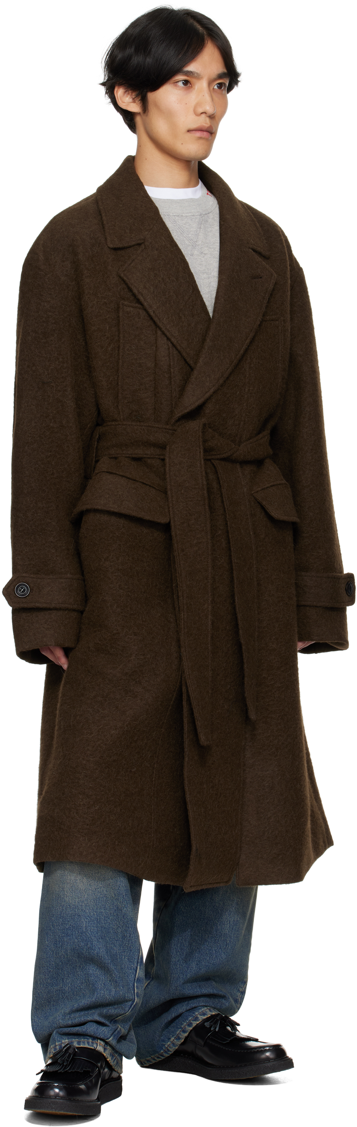 Andersson Bell Brown Mattia Shaggy Wool Robe Coat In Brown