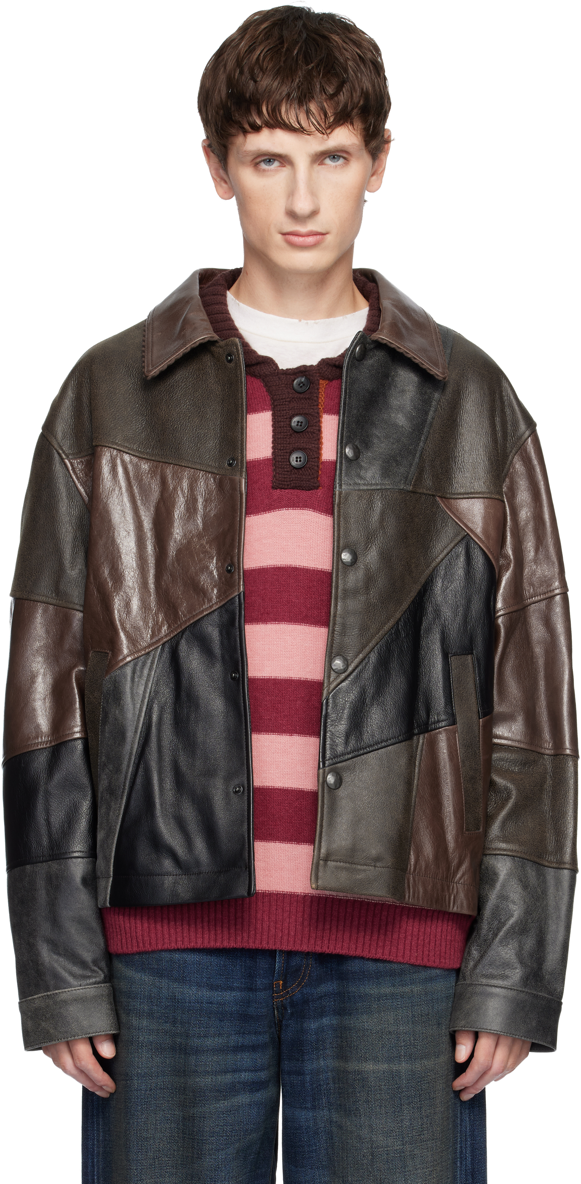 Andersson Bell Black & Brown Patchwork Leather Jacket In Brown