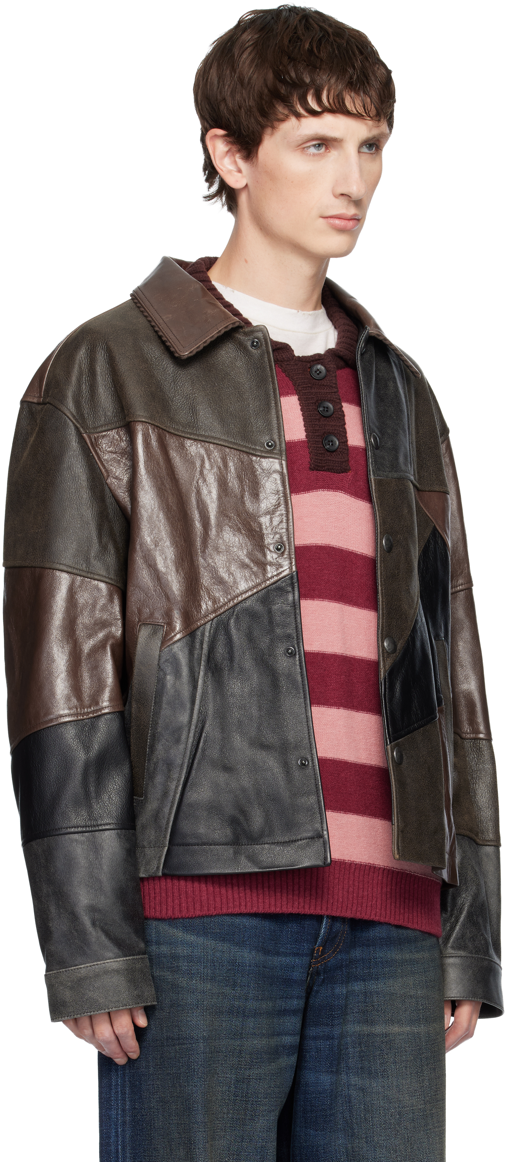 Andersson Bell Black & Brown Patchwork Leather Jacket In Brown