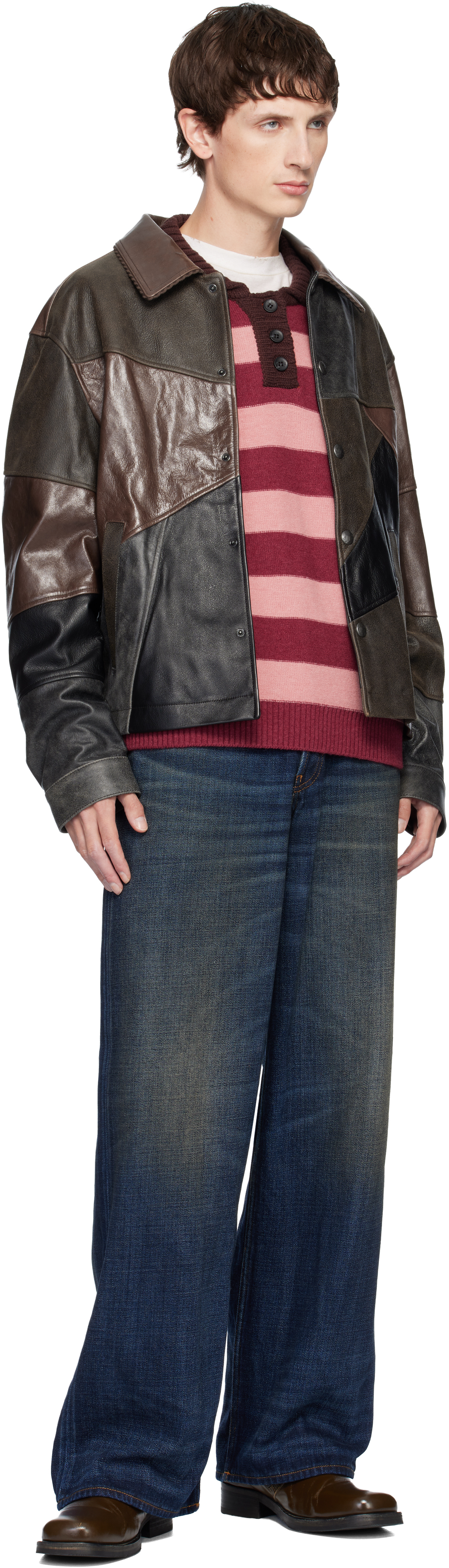 Andersson Bell Black & Brown Patchwork Leather Jacket In Brown