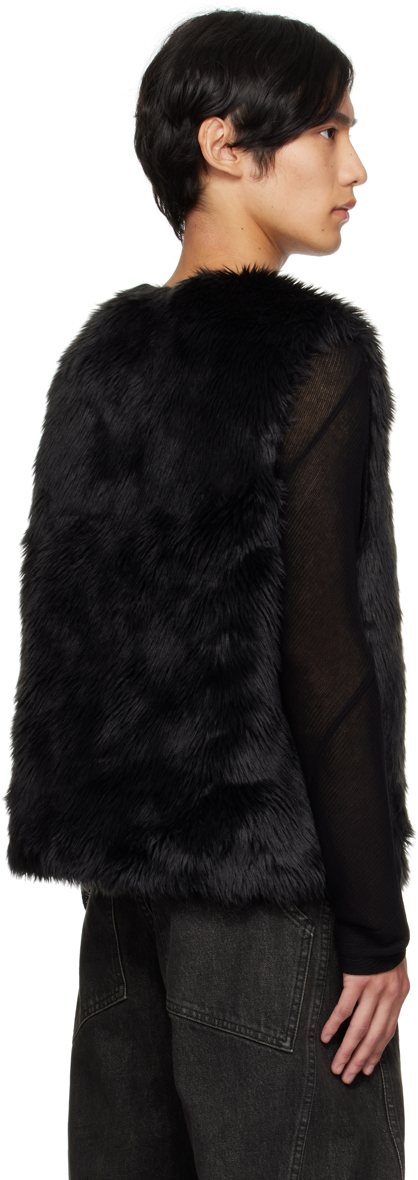 Andersson Bell Black Curved Placket Reversible Faux-fur Vest In Black