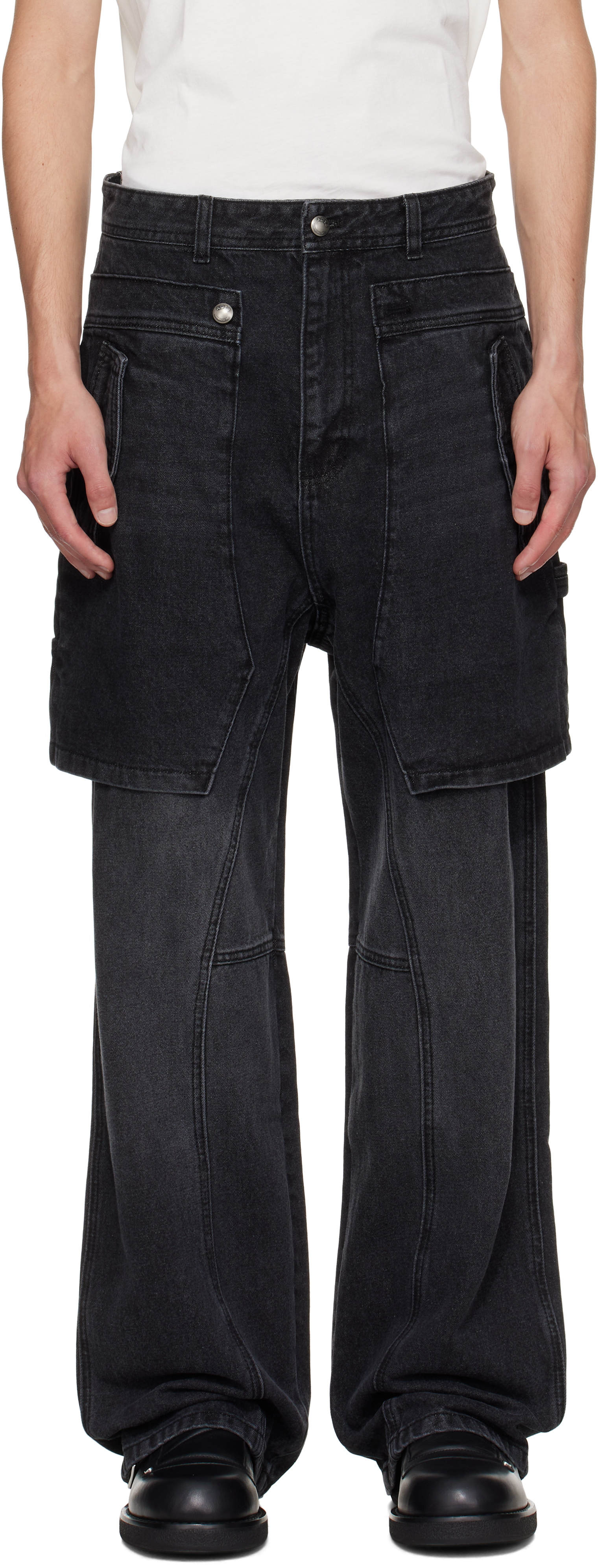 Andersson Bell Black Raptor Layered Wide-leg Jeans In Black