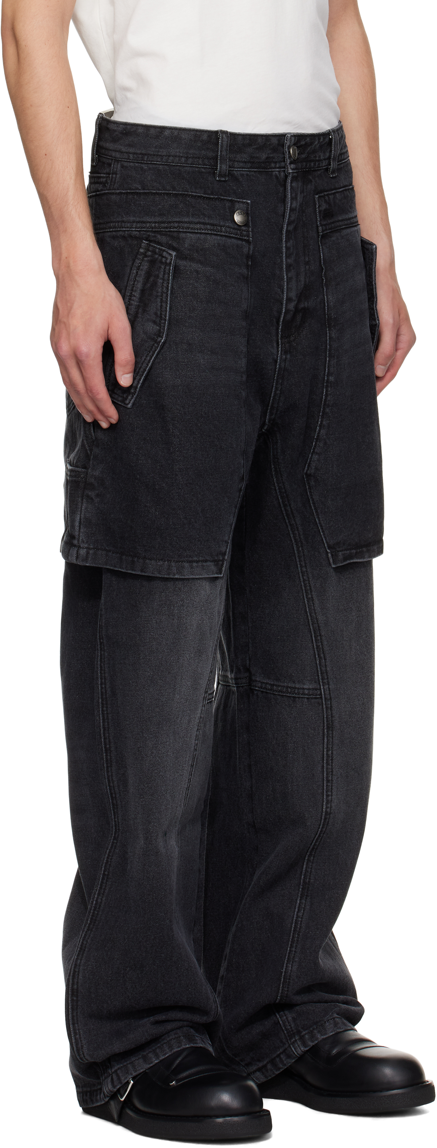 Andersson Bell Black Raptor Layered Wide-leg Jeans In Black