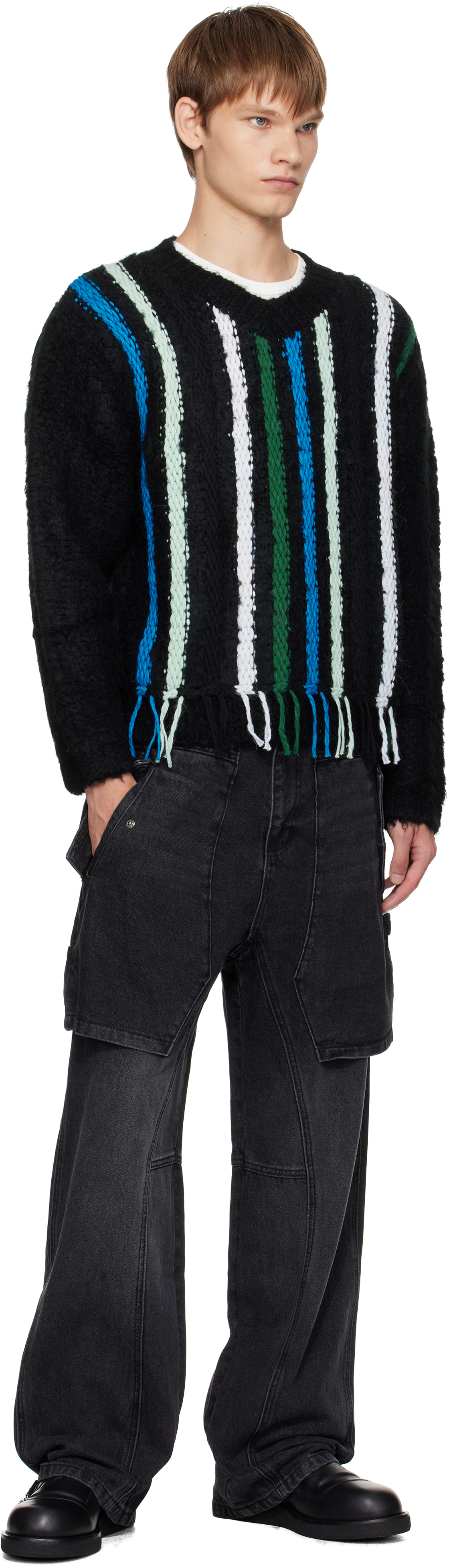 Andersson Bell Black Raptor Layered Wide-leg Jeans In Black