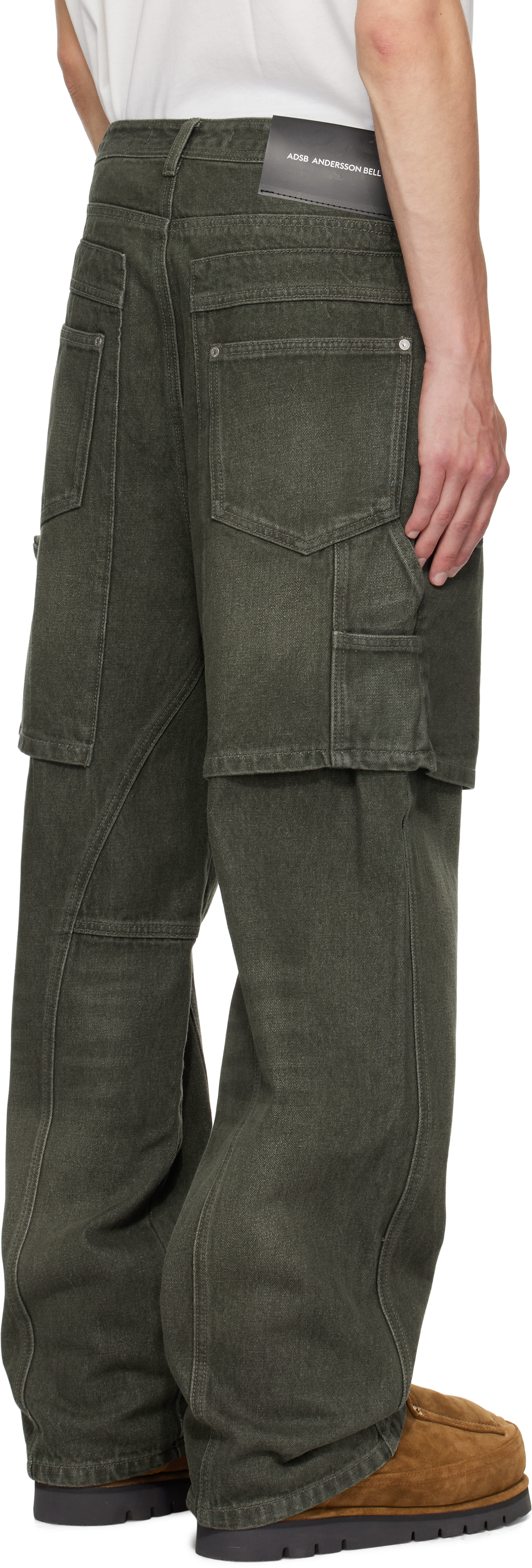 Andersson Bell Khaki Raptor Layered Wide-leg Jeans In Green