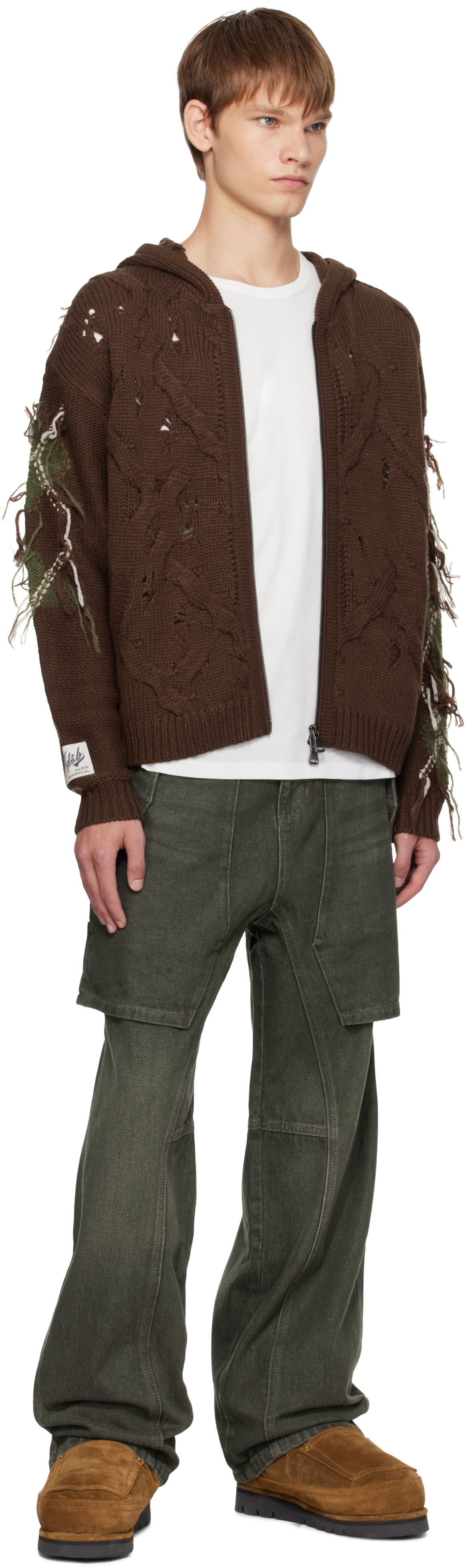 Andersson Bell Khaki Raptor Layered Wide-leg Jeans In Green