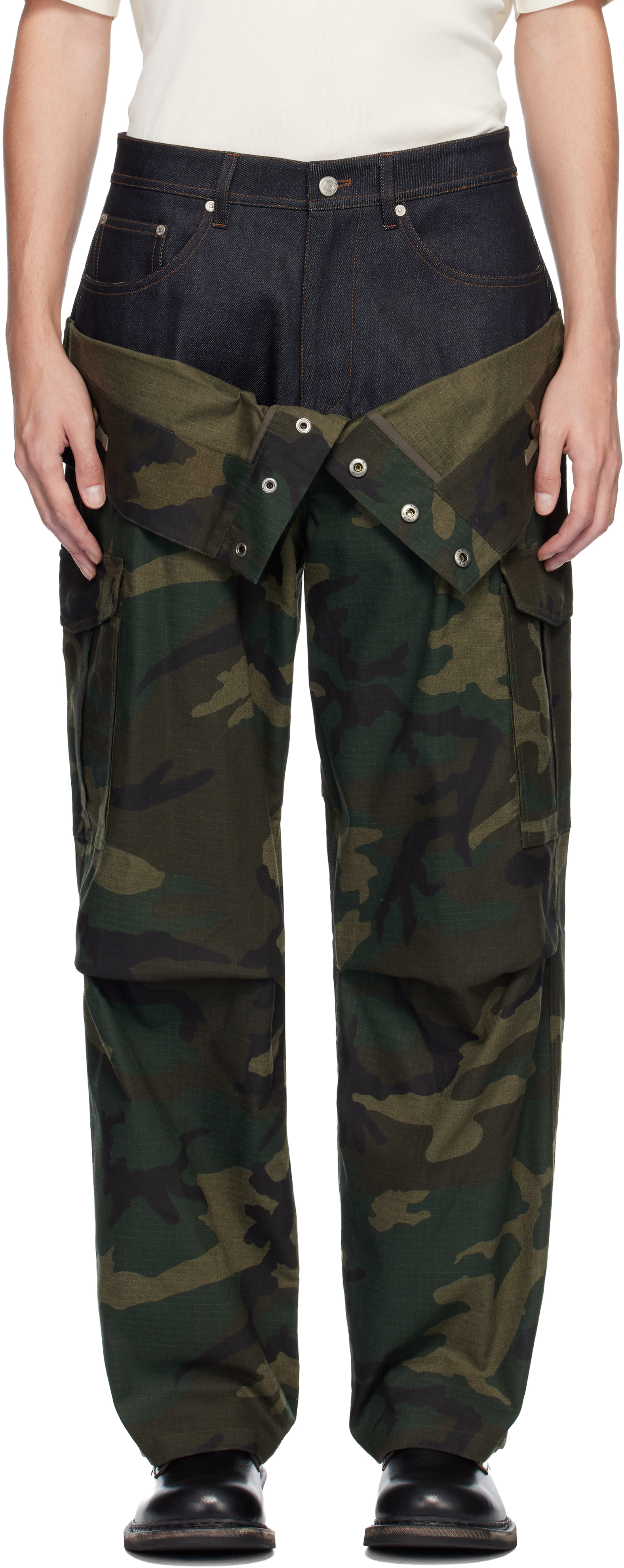 Andersson Bell Khaki Camo Double Waist Work Wide-leg Trousers In Multi