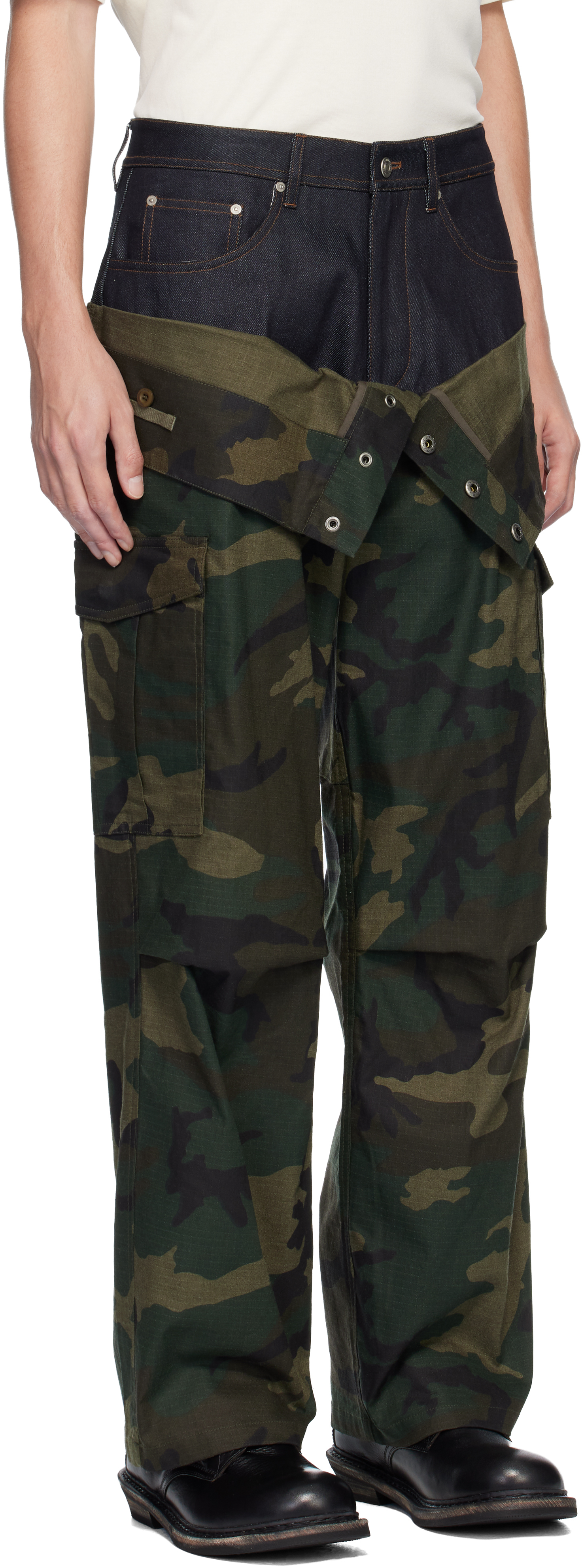 Andersson Bell Khaki Camo Double Waist Work Wide-leg Trousers In Multi