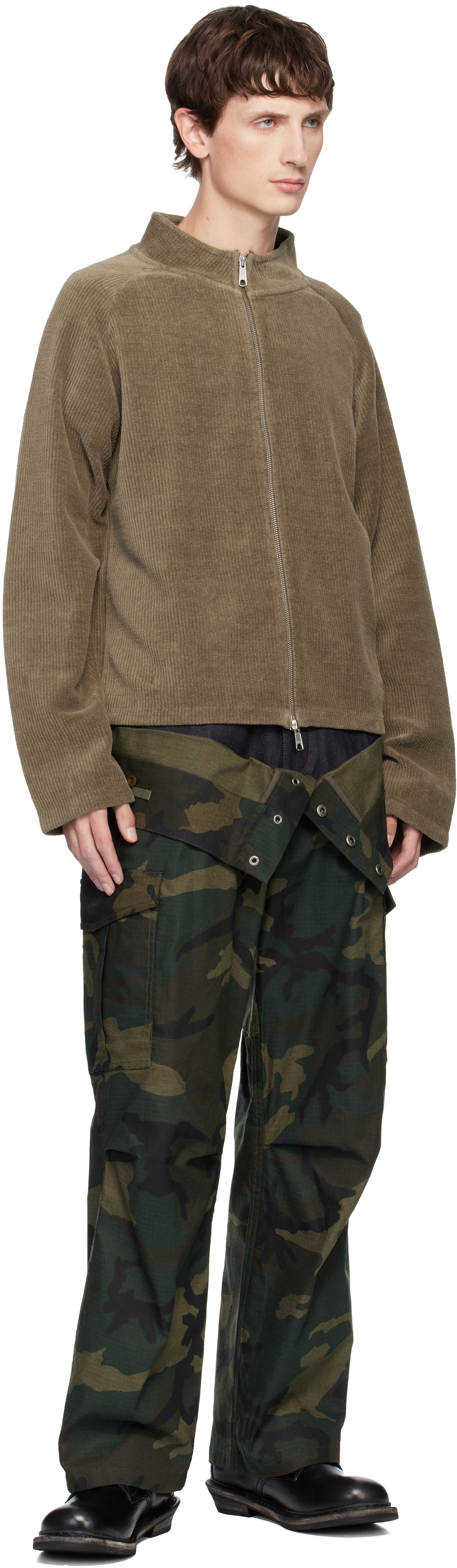 Andersson Bell Khaki Camo Double Waist Work Wide-leg Trousers In Multi
