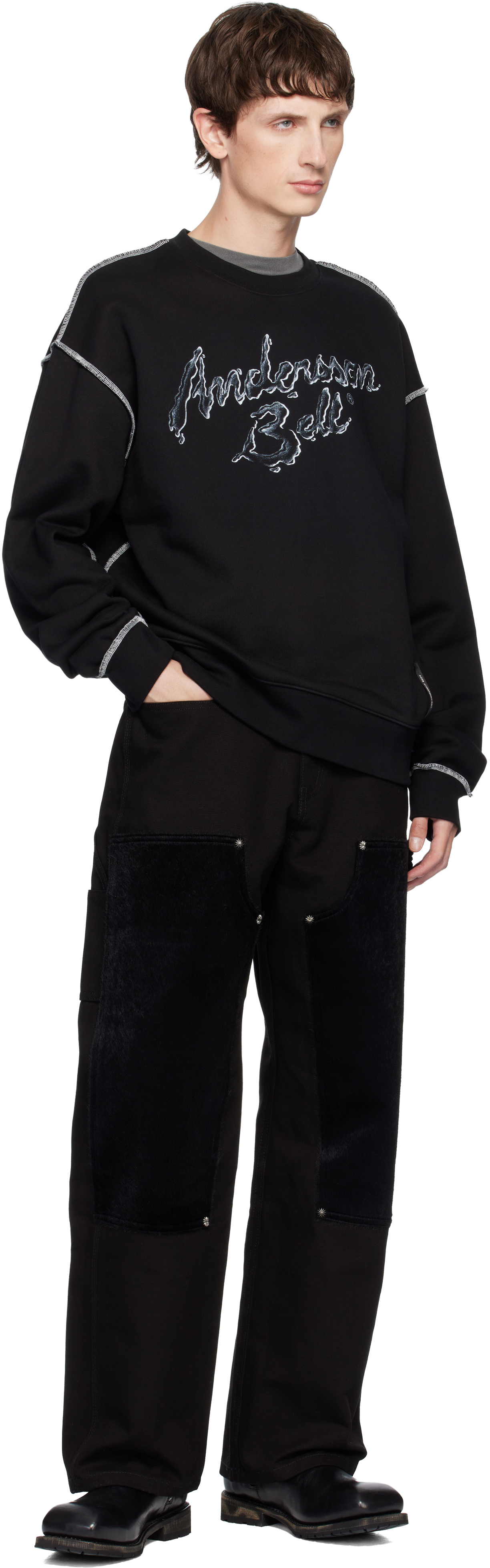Andersson Bell Black Carpenter Wide-leg Jeans In Black