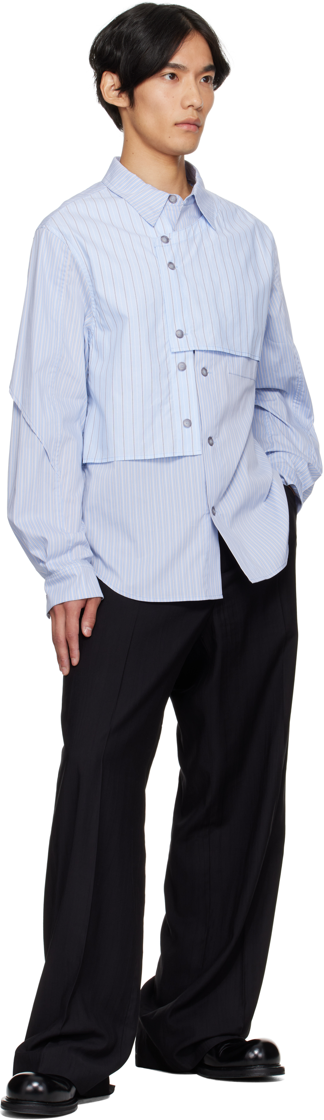 Andersson Bell Blue Stripe Layered Shirt In Blue