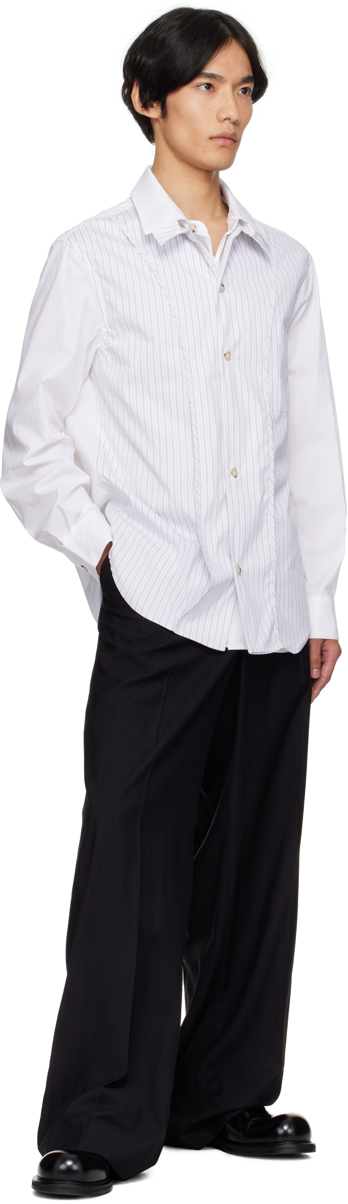 Andersson Bell White Open Collar Layered Shirt In White