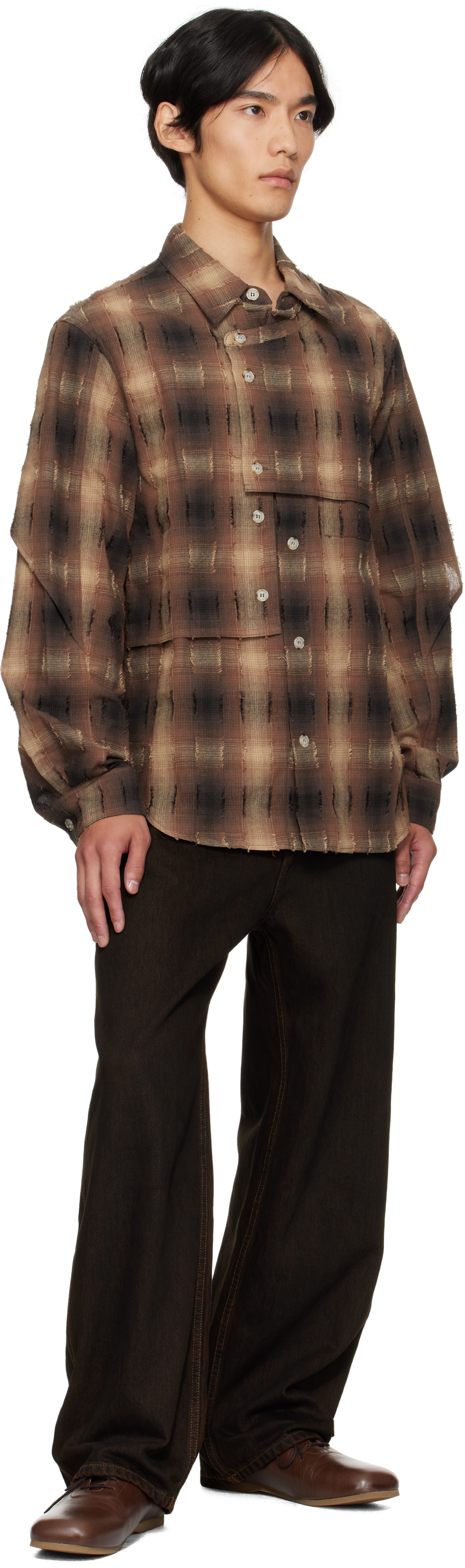 Andersson Bell Brown Check Layered Shirt In Brown