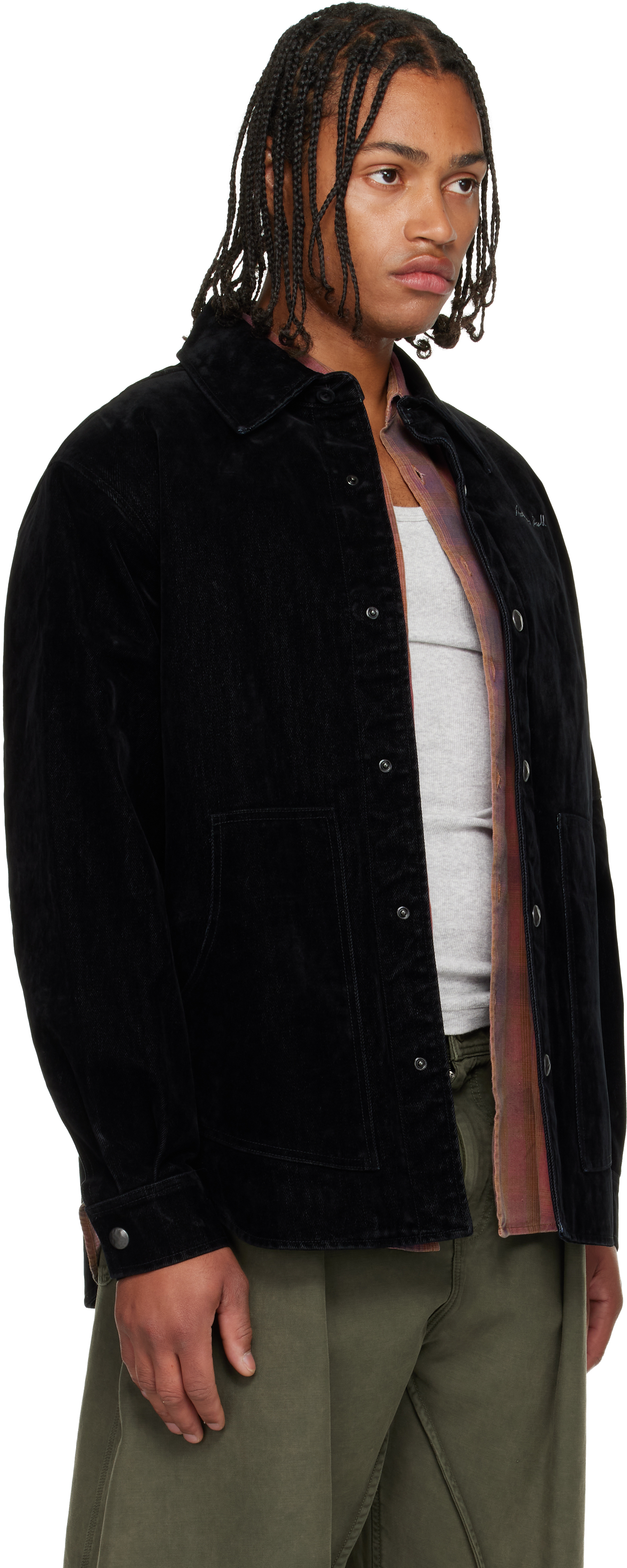 Andersson Bell Black Padded Velvet Denim Shirt In Black