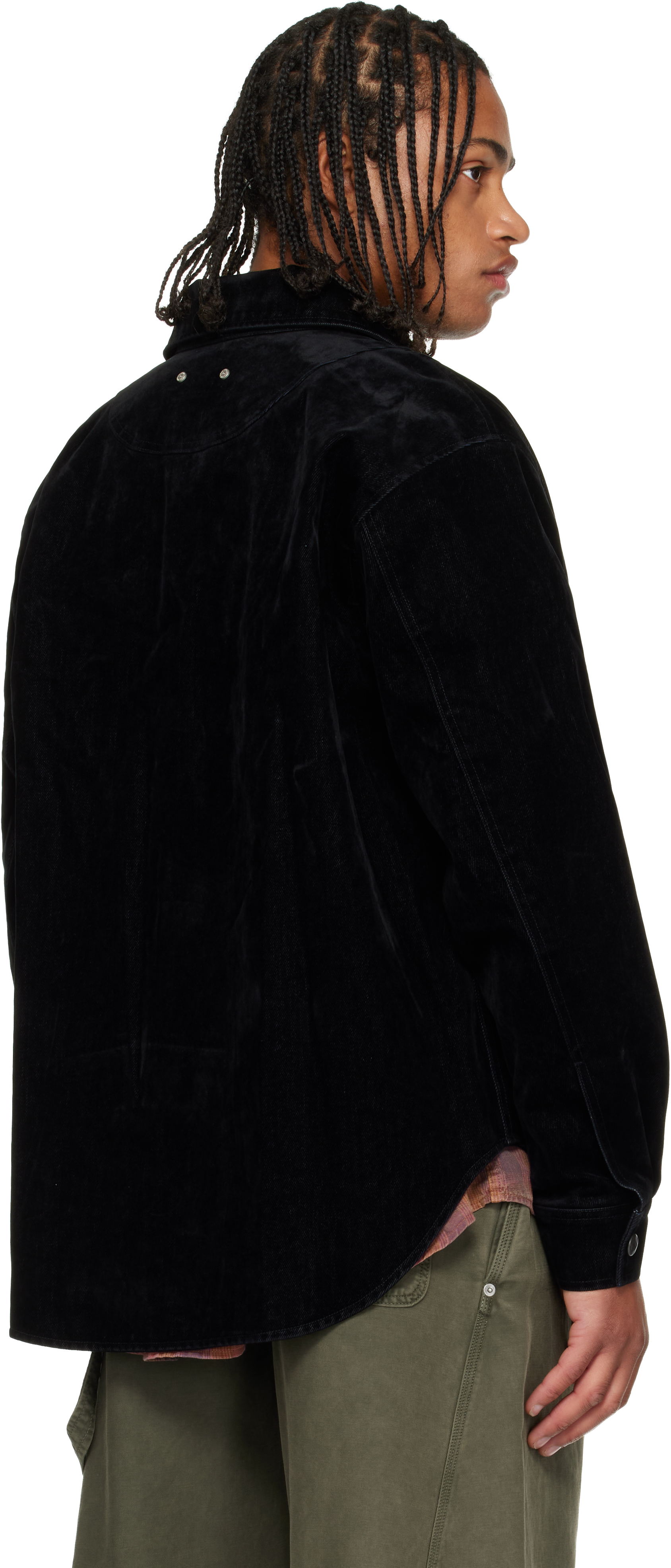 Andersson Bell Black Padded Velvet Denim Shirt In Black