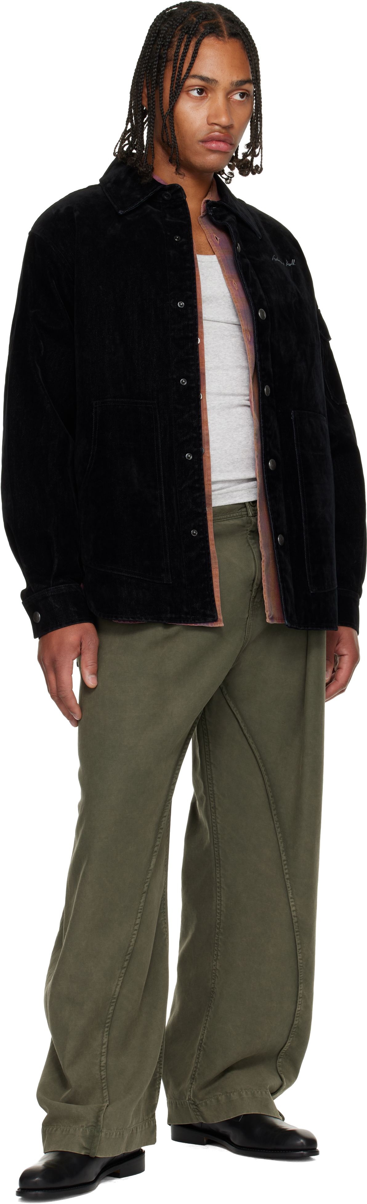 Andersson Bell Black Padded Velvet Denim Shirt In Black