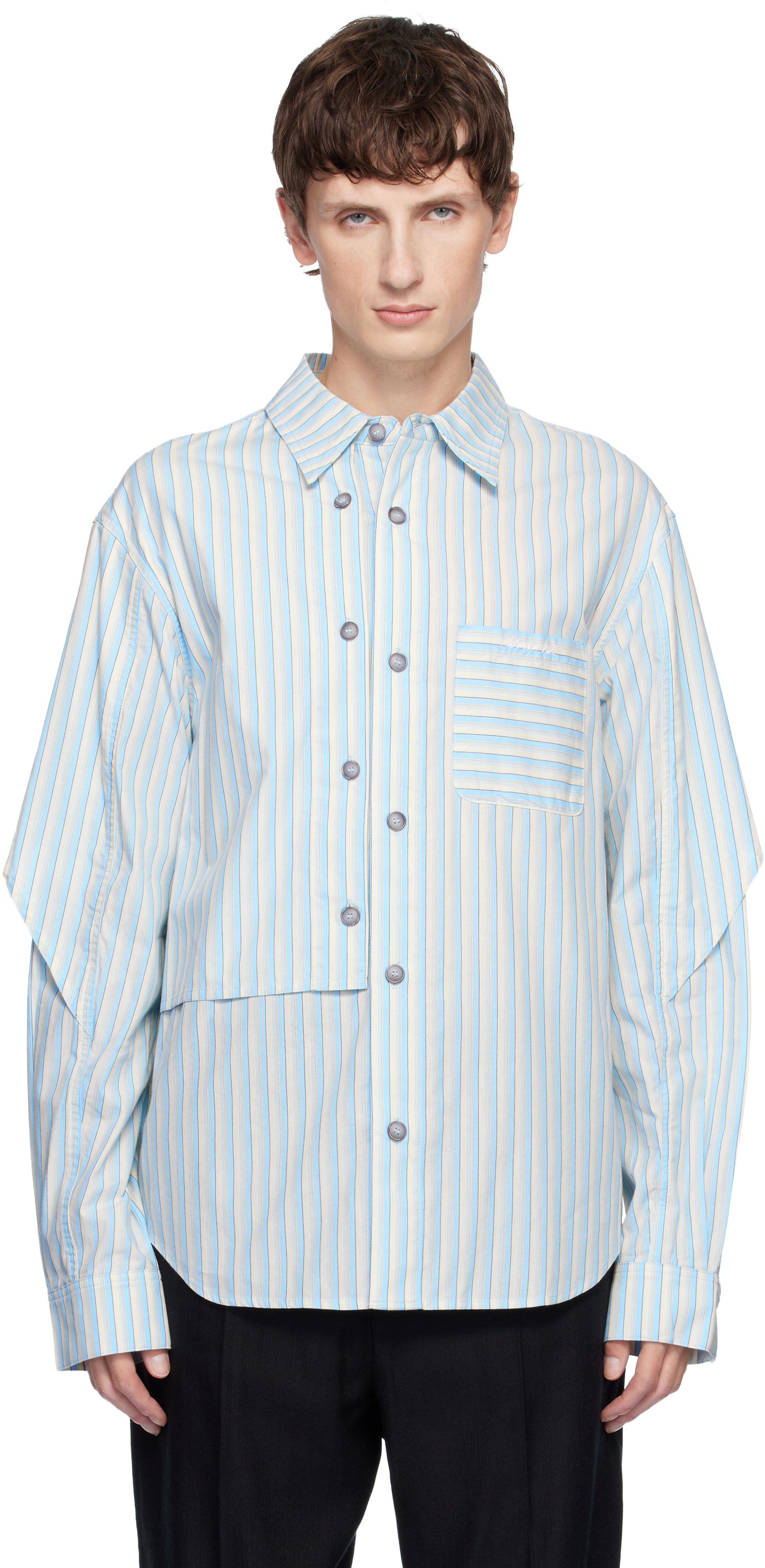 Andersson Bell Blue Stripe Layered Shirt In Blue