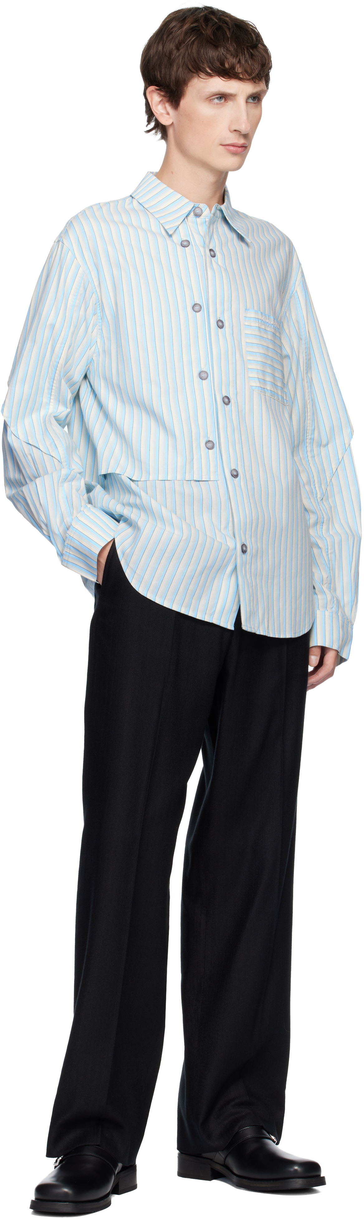Andersson Bell Blue Stripe Layered Shirt In Blue