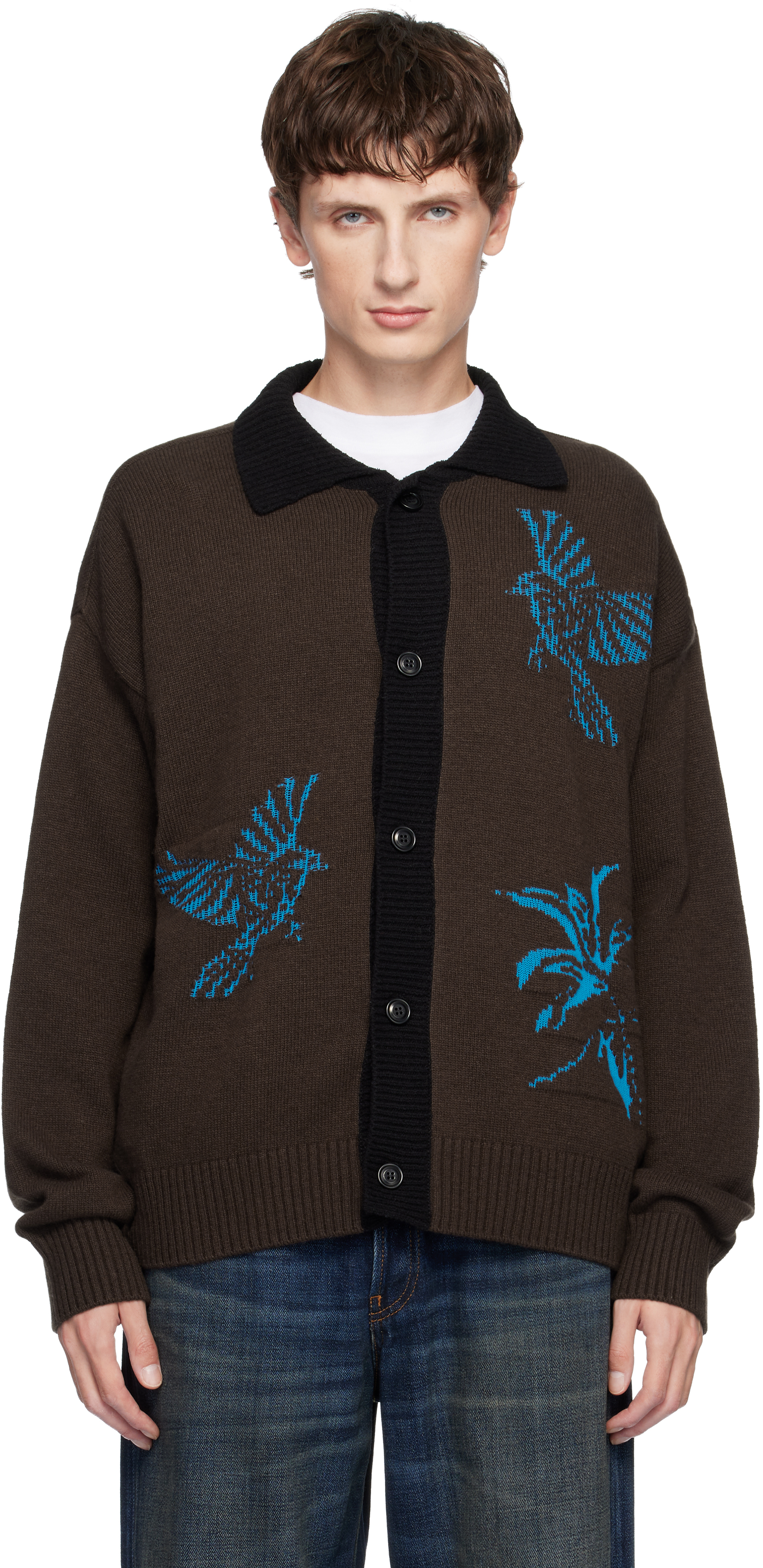 Andersson Bell Brown Bird Intarsia Cardigan In Brown