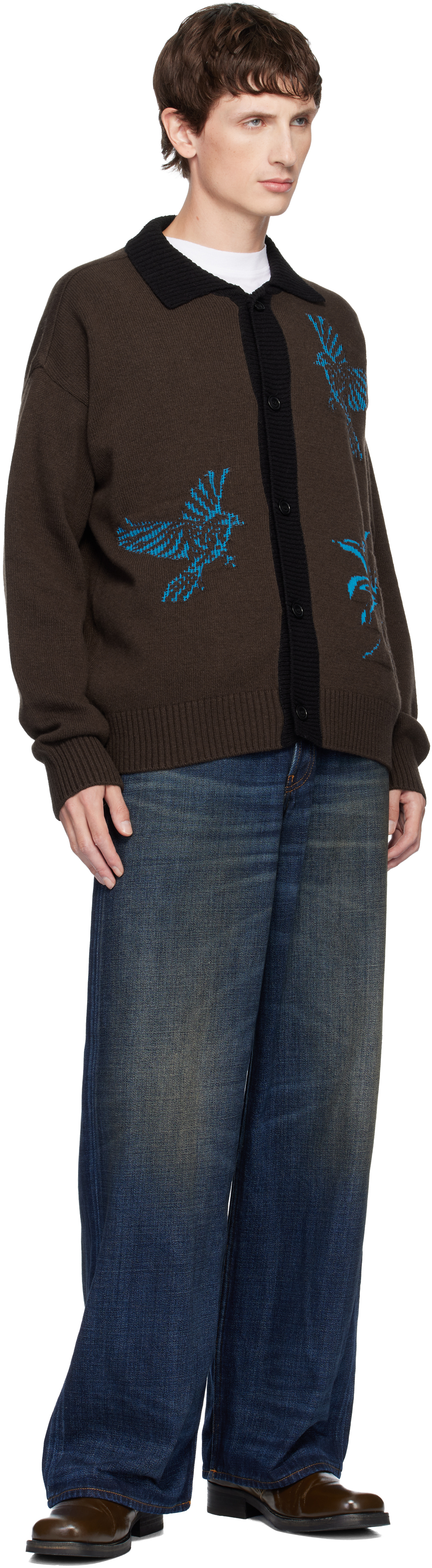 Andersson Bell Brown Bird Intarsia Cardigan In Brown