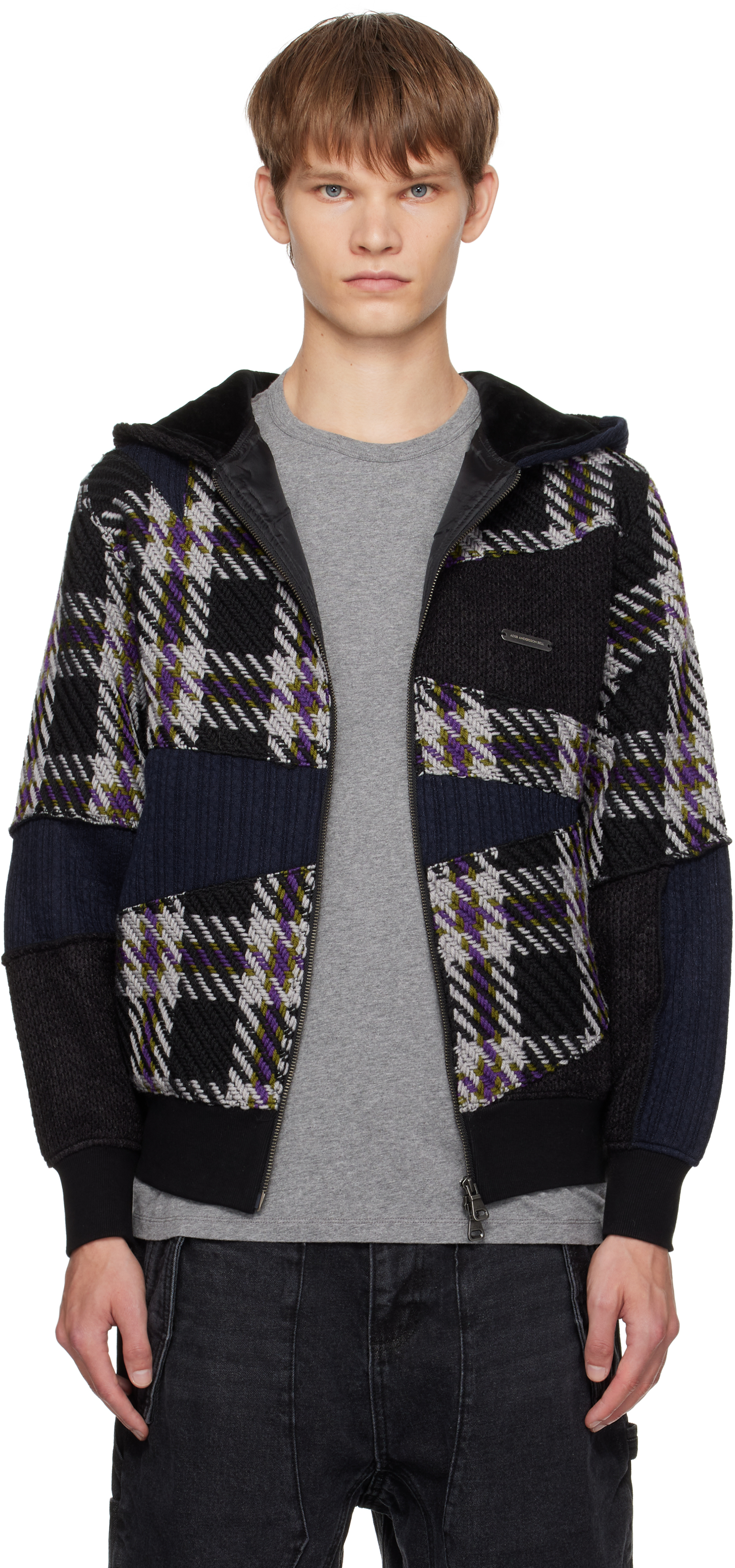 Andersson Bell Patchwork Zip-up Hoodie In Black