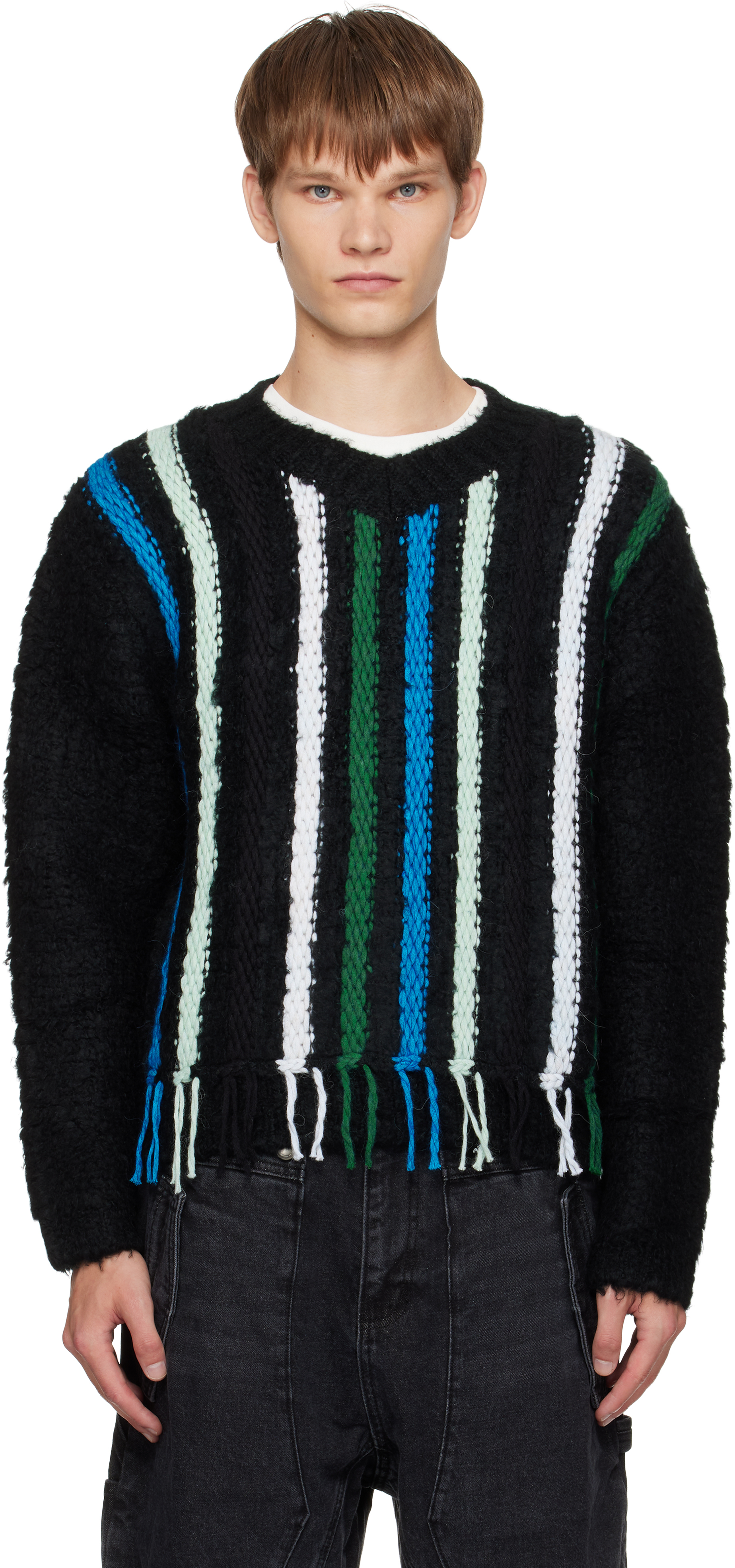 Andersson Bell Black V-neck Reverse Stripe Sweater In Multi