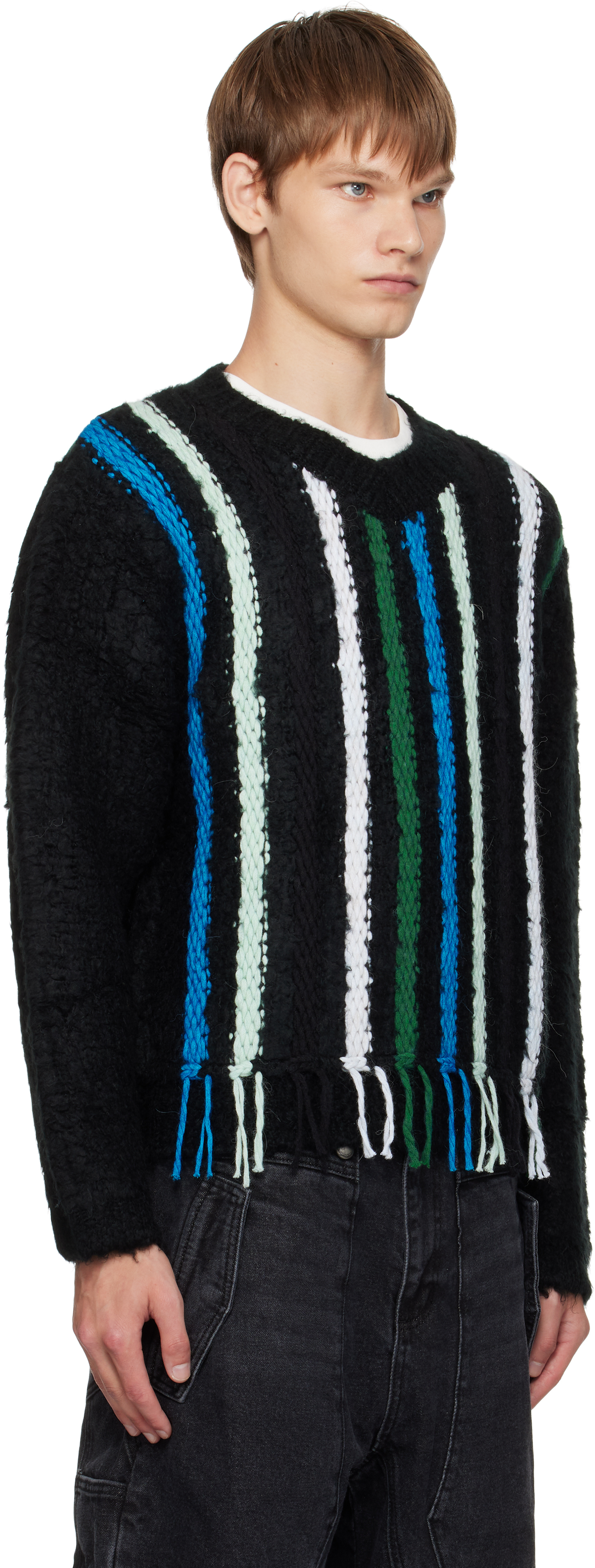 Andersson Bell Black V-neck Reverse Stripe Sweater In Multi