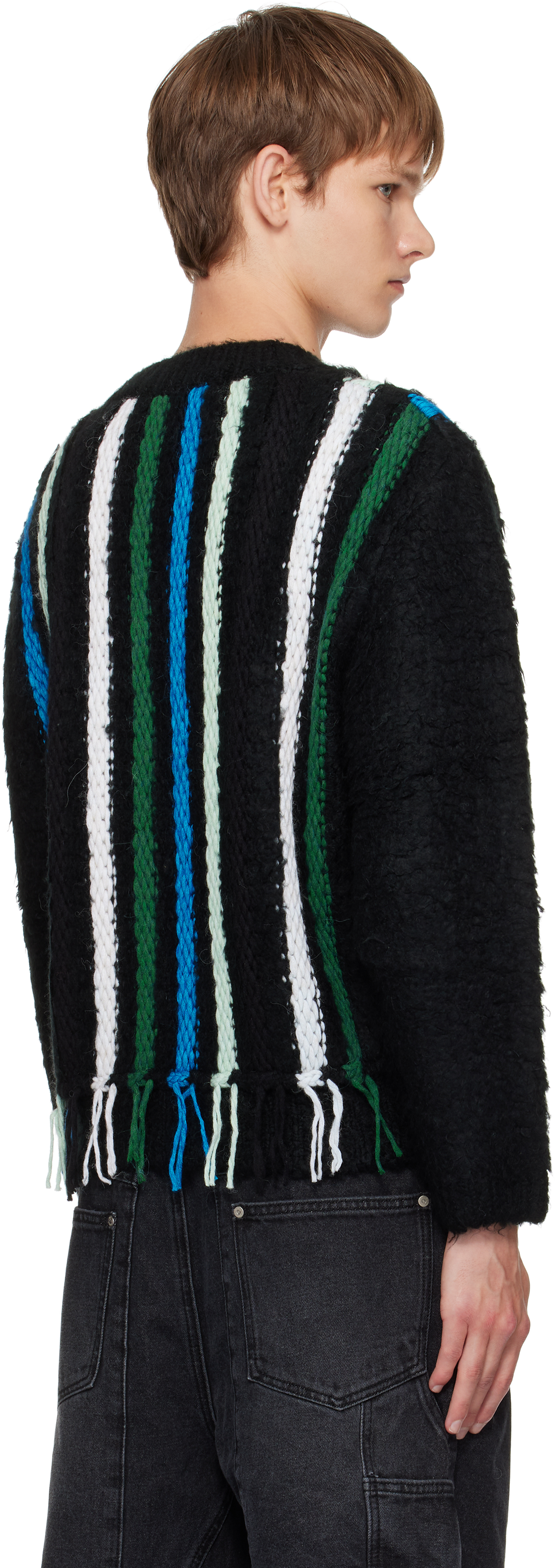 Andersson Bell Black V-neck Reverse Stripe Sweater In Multi
