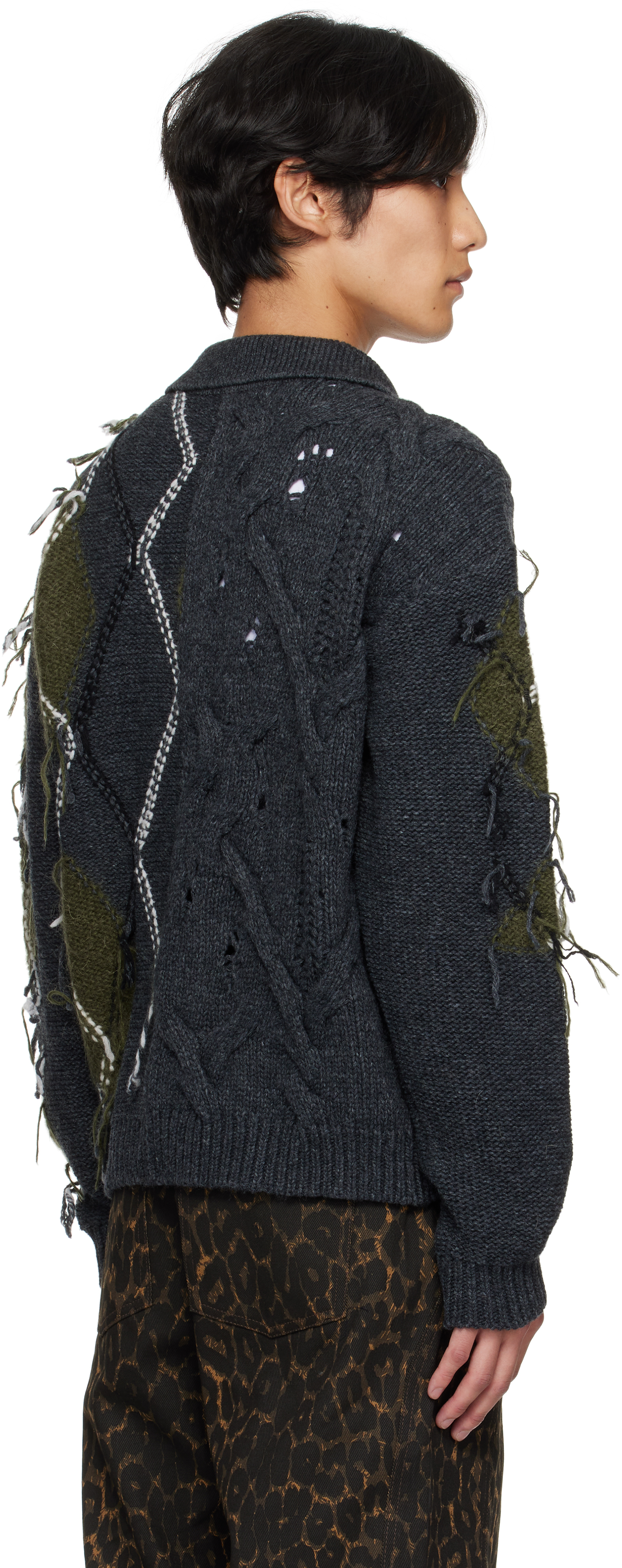 Andersson Bell Gray & Green Argyle Fisherman Polo Sweater In Multi
