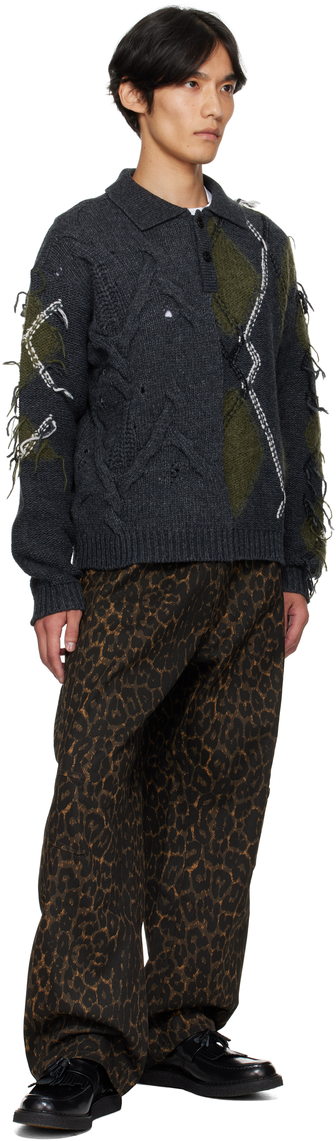 Andersson Bell Gray & Green Argyle Fisherman Polo Sweater In Multi