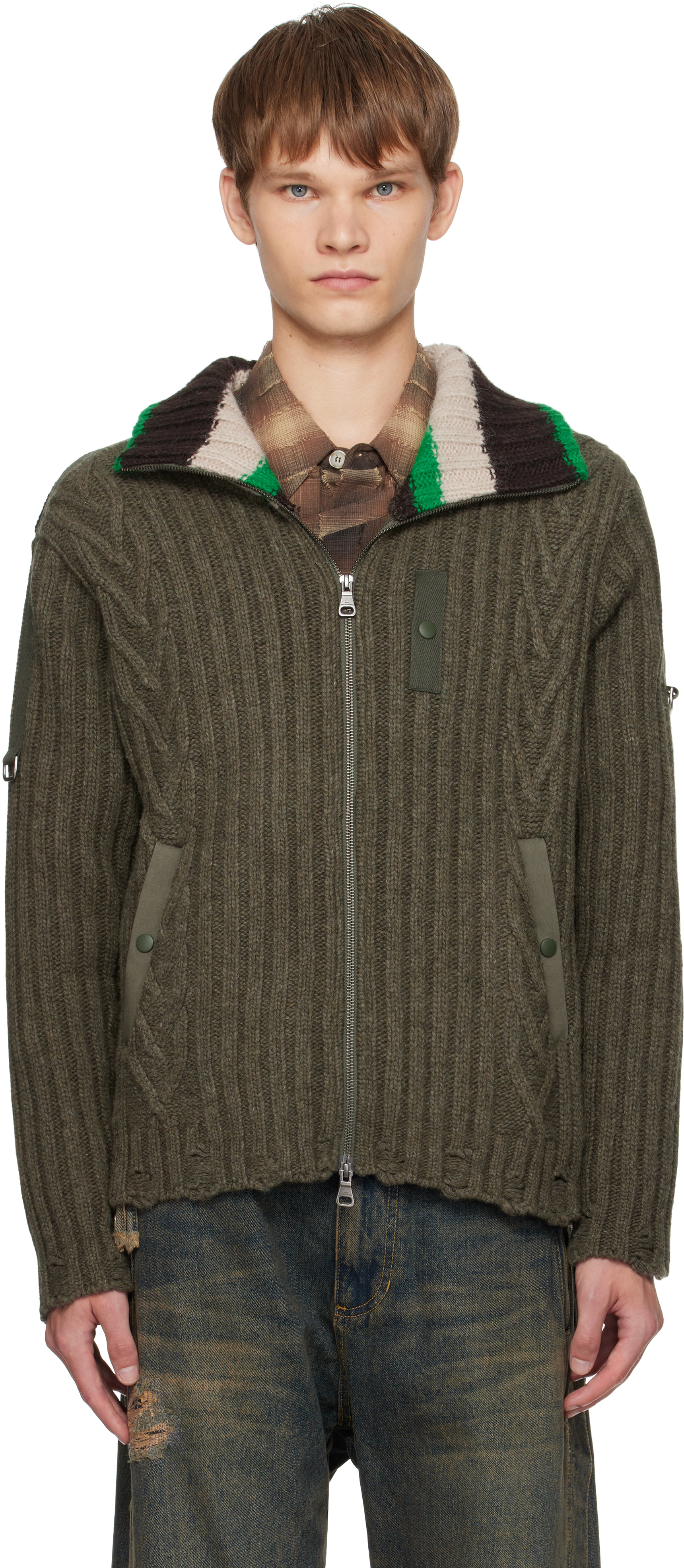 Andersson Bell ニット S Andersson Bell: Khaki Stripe High-Neck Zip-Up Sweater | SSENSE