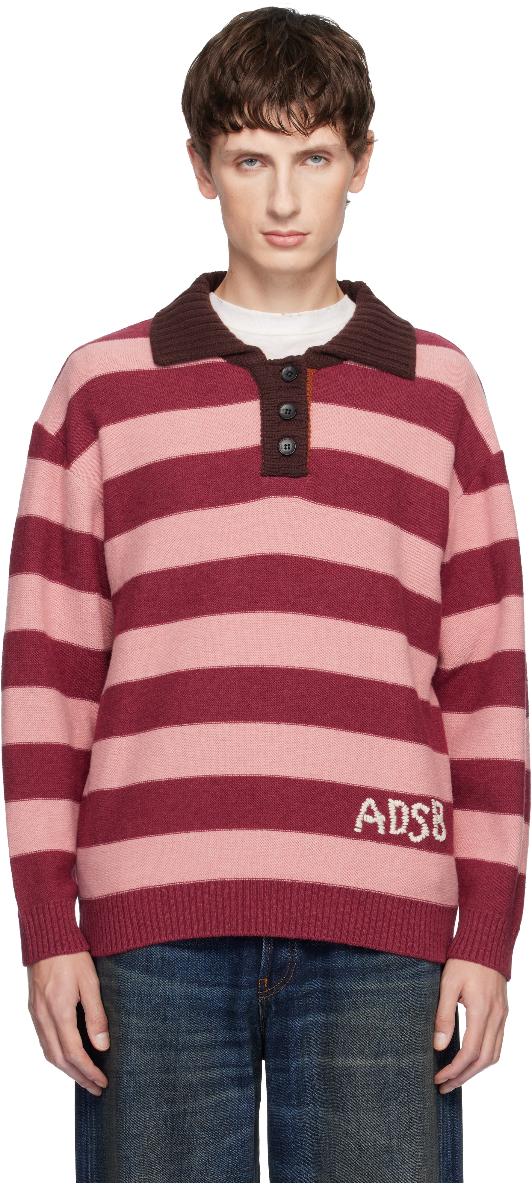 Andersson Bell Pink Loose-fit Stripe Collar Polo In Pink