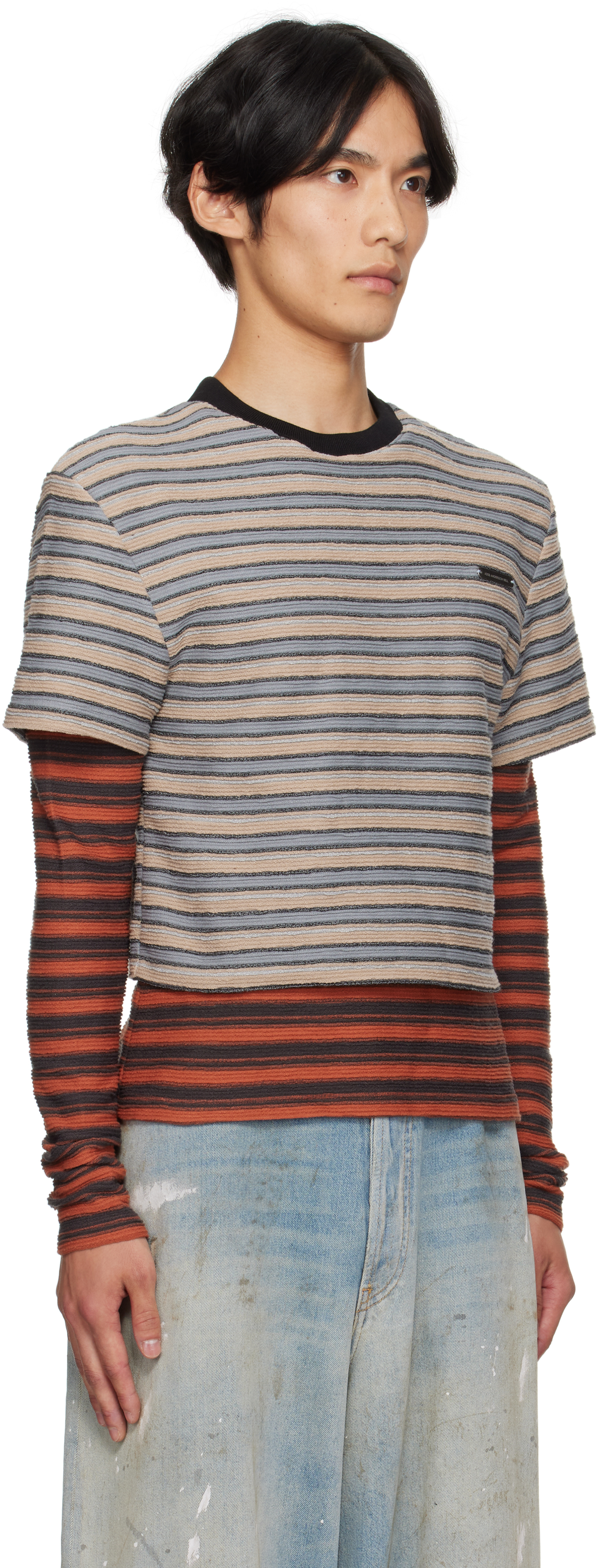 Andersson Bell Beige & Orange Stripe Ls T-shirt In Multi