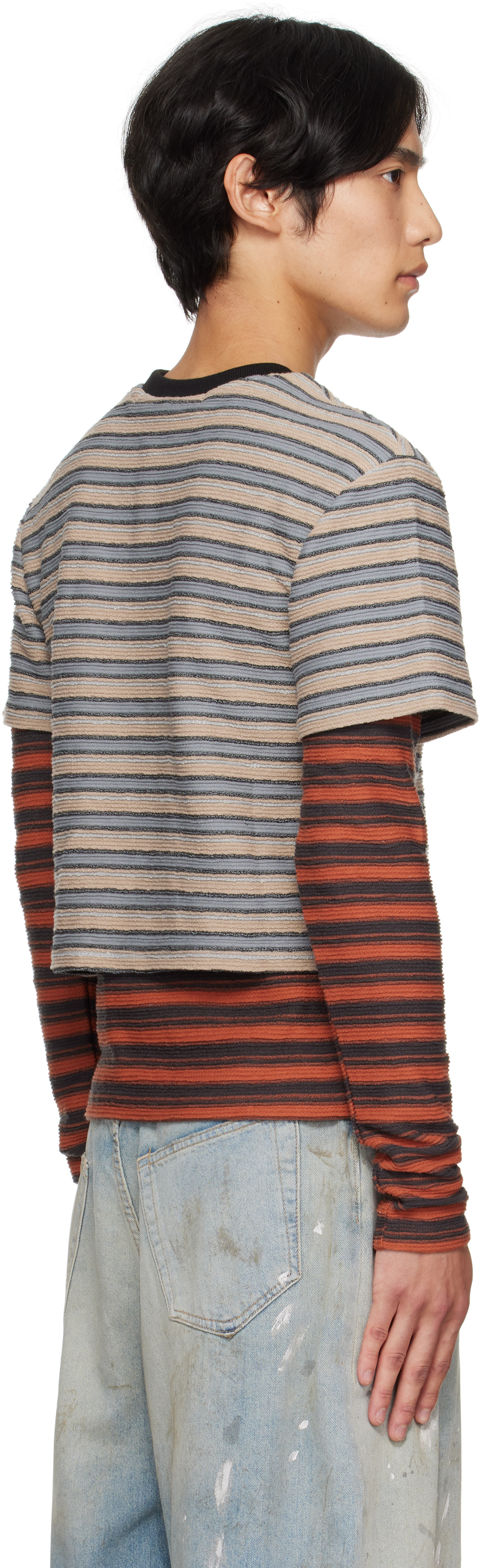 Andersson Bell Beige & Orange Stripe Ls T-shirt In Multi