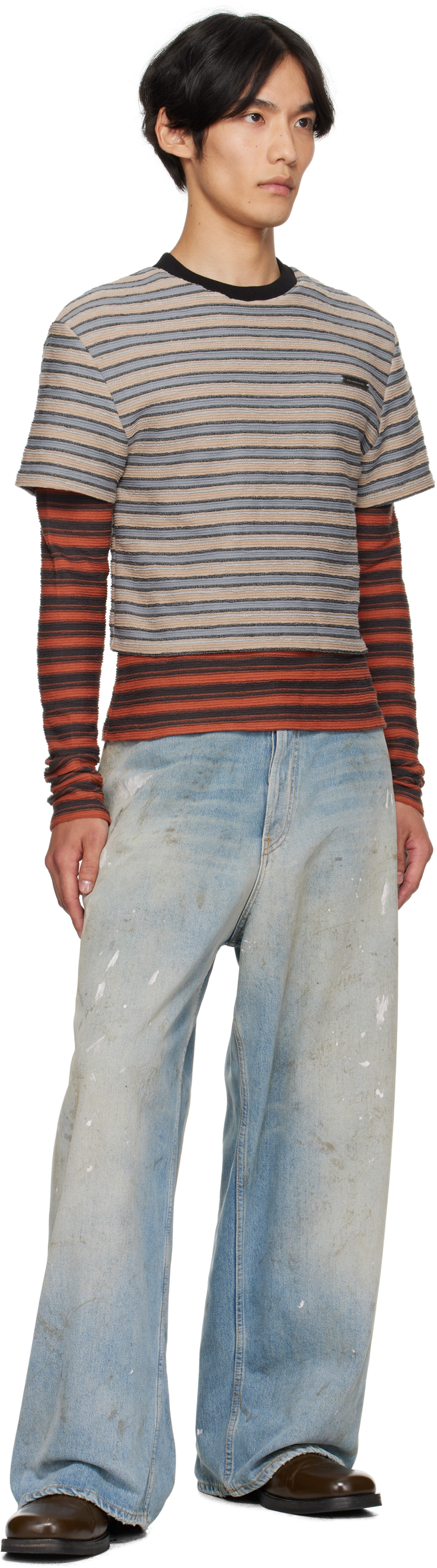 Andersson Bell Beige & Orange Stripe Ls T-shirt In Multi