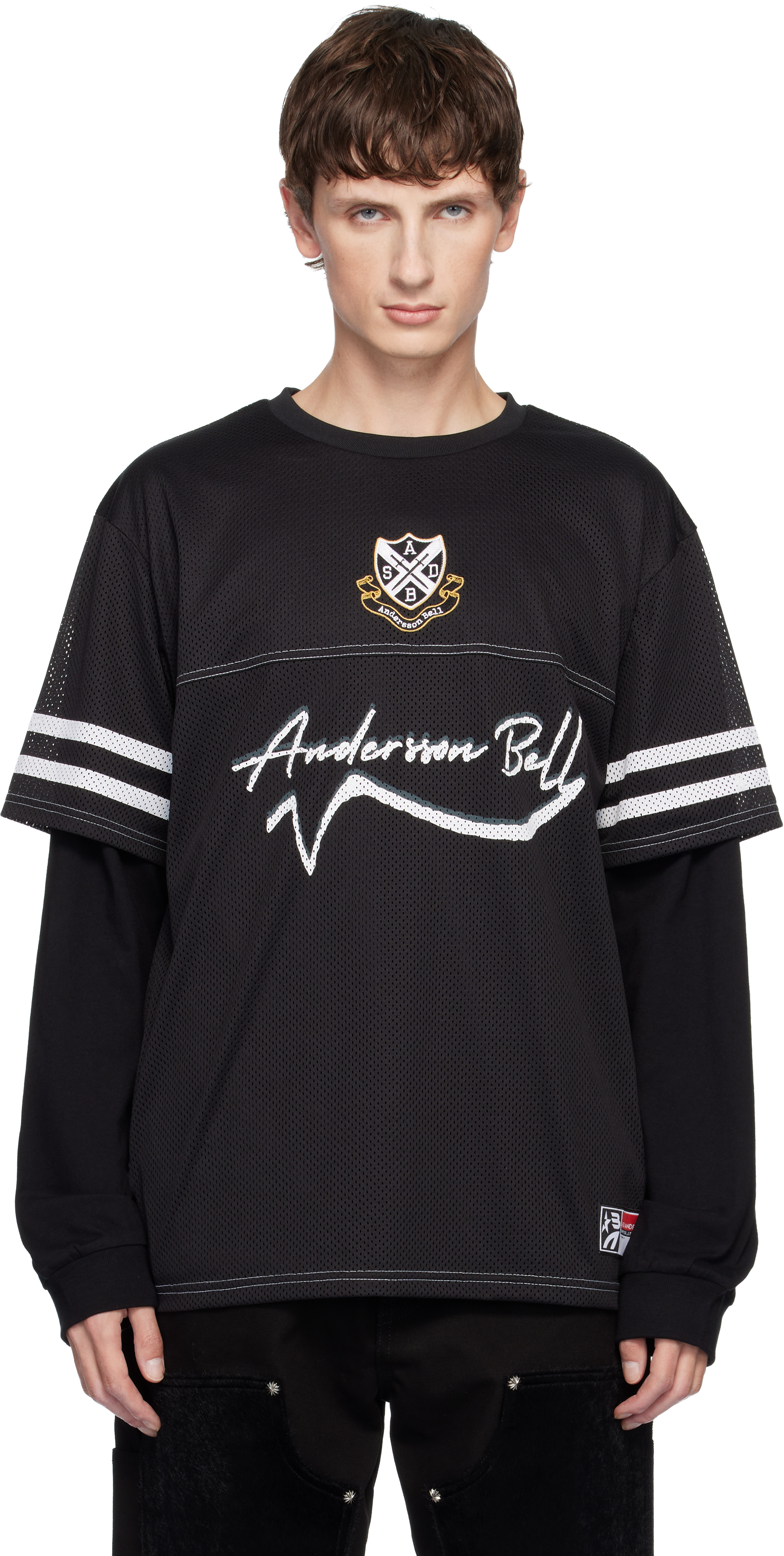 Andersson Bell Black Football Layered Long Sleeve T-shirt In Black