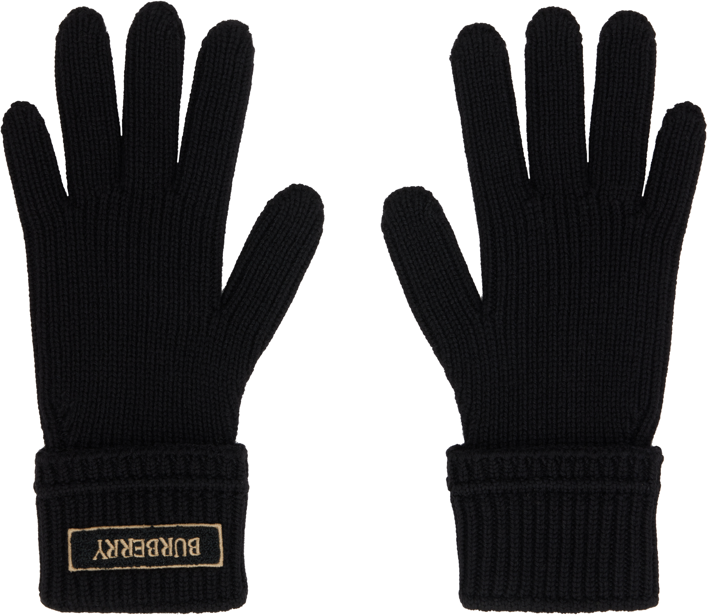 Burberry Black Logo Patch Wool Gloves