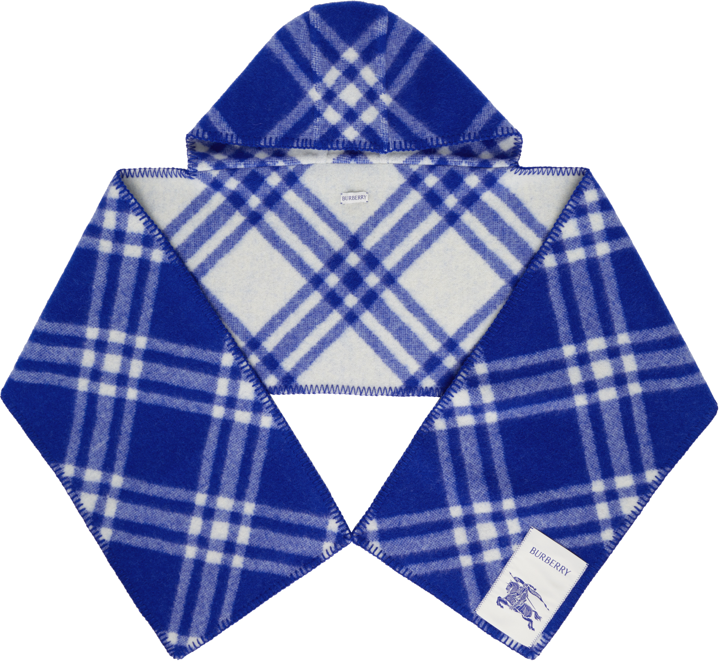 Blue Check Wool Hooded Scarf