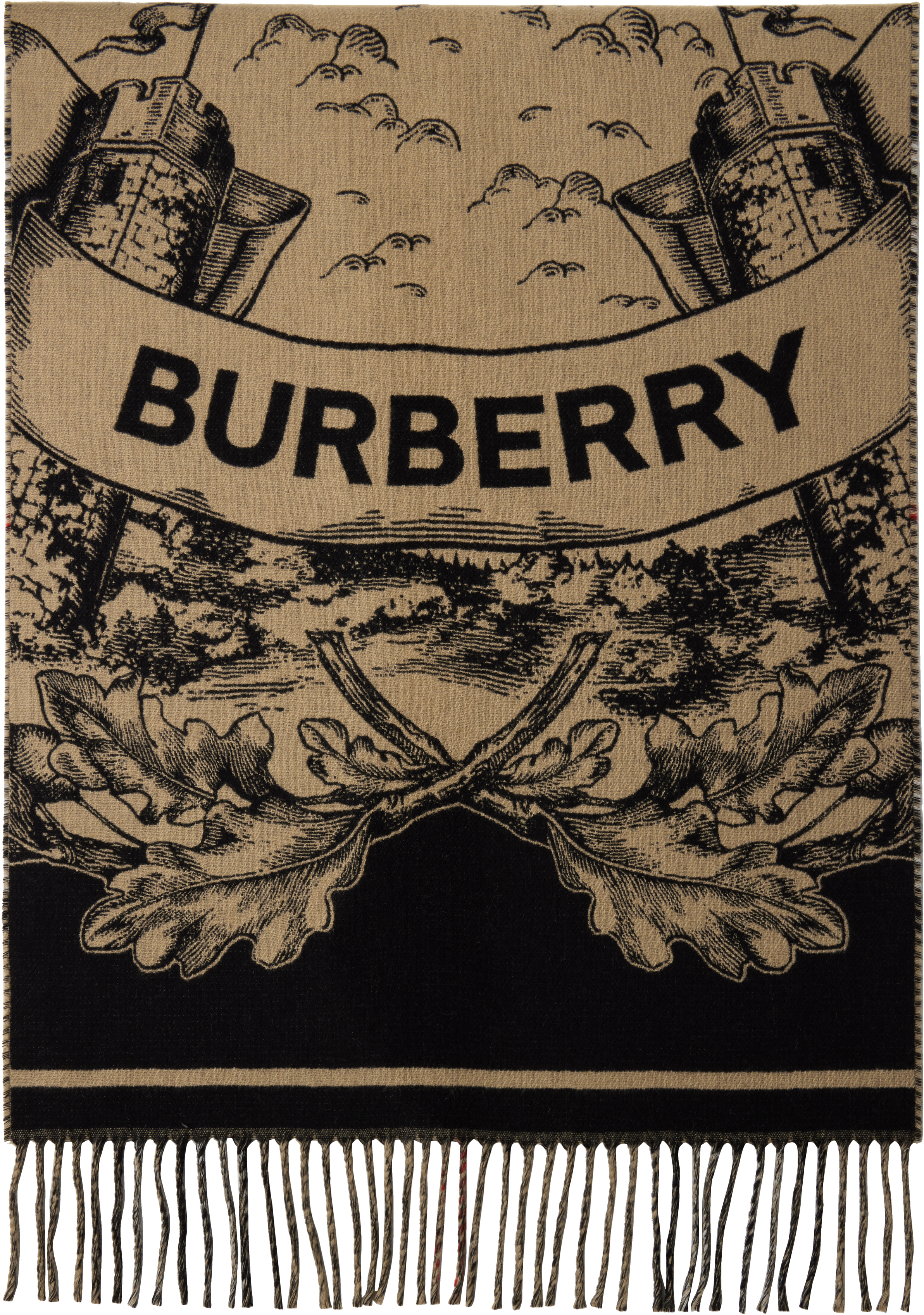 Burberry Beige Reversible Ekd Cashmere Scarf