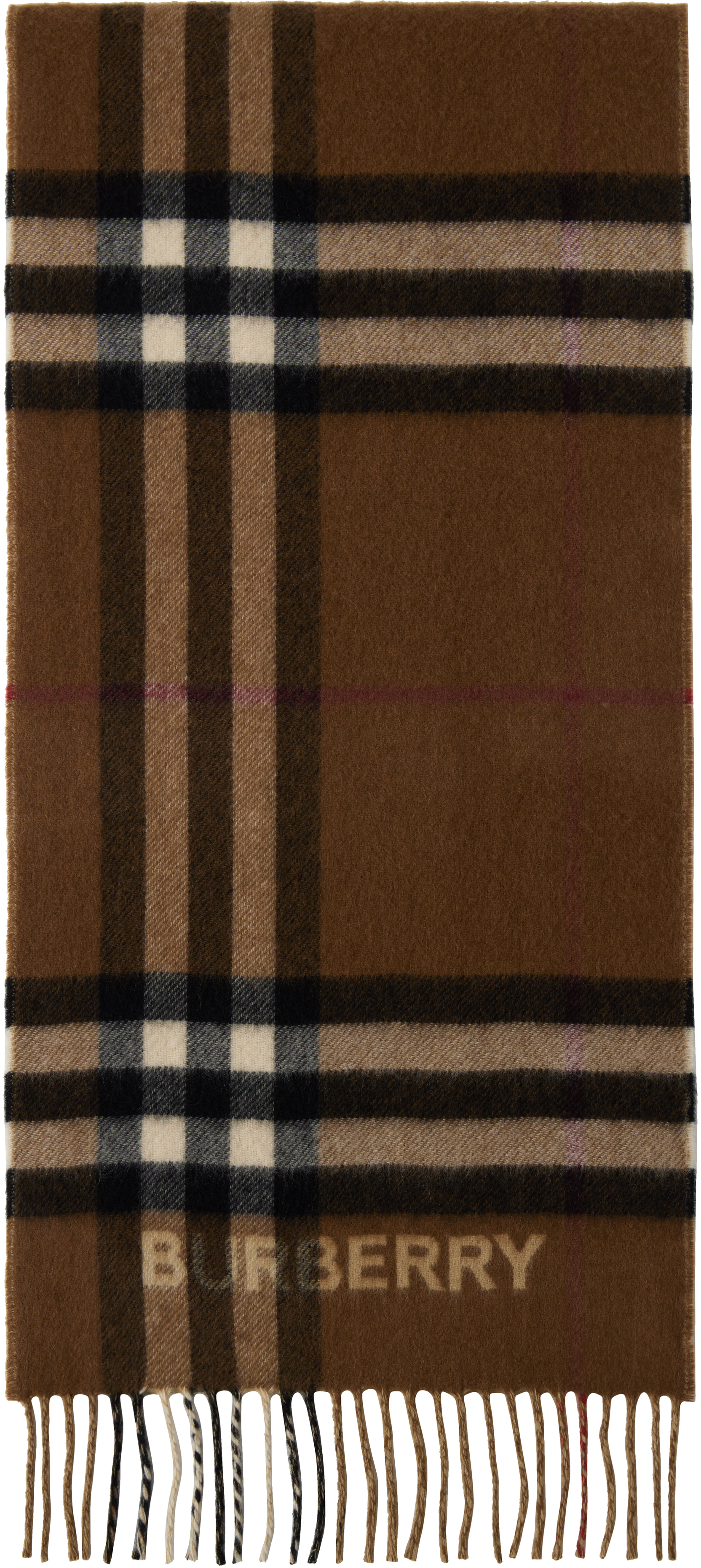 Brown Contrast Check Cashmere Scarf