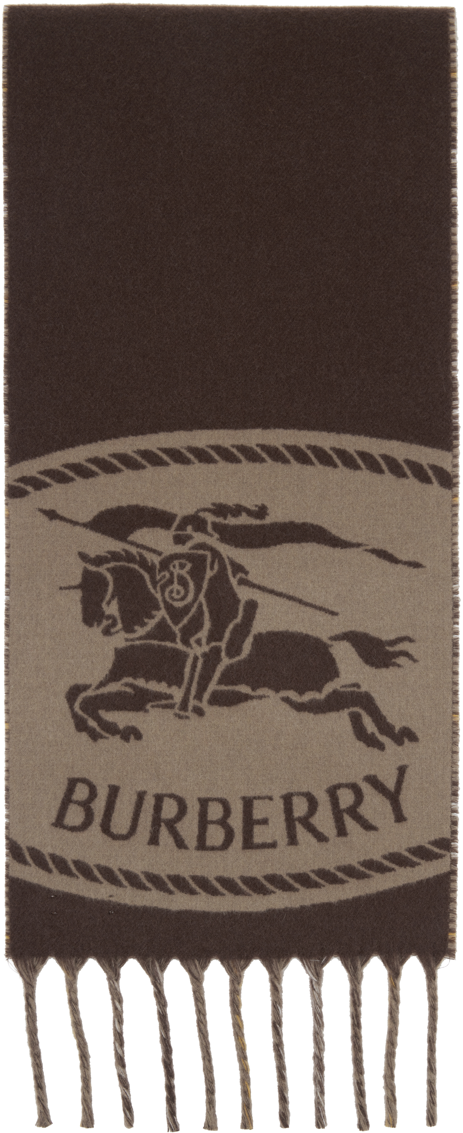 Burberry Brown & Taupe Reversible Knight Stamp Scarf