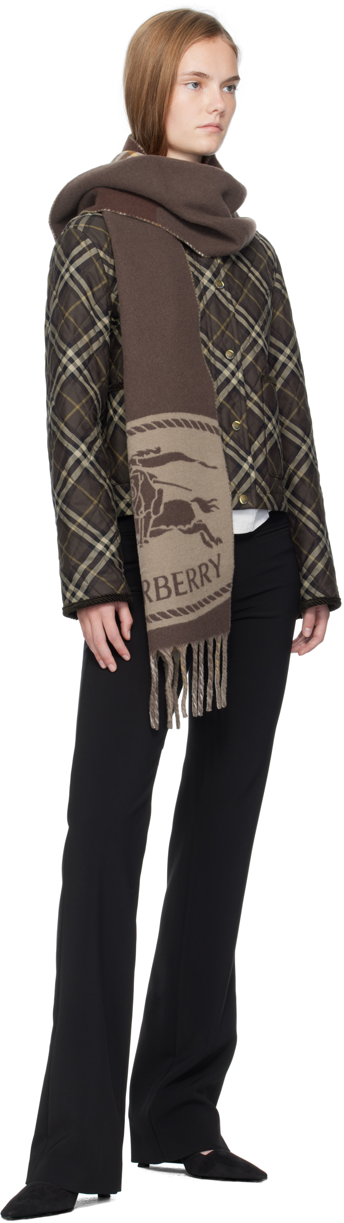 Burberry Brown & Taupe Reversible Knight Stamp Scarf In Brown
