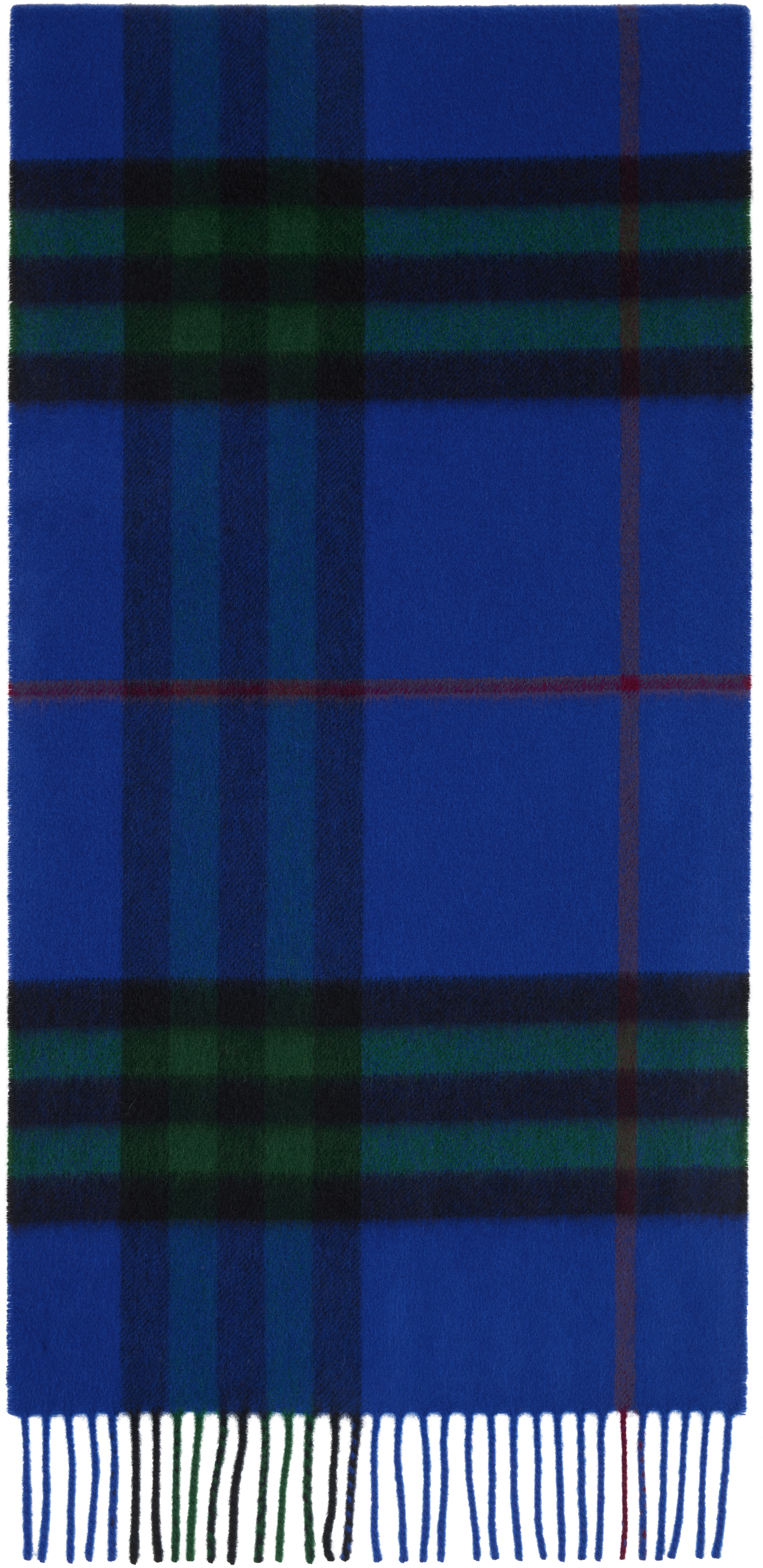 Burberry Navy & Green Check Cashmere Scarf In Blue