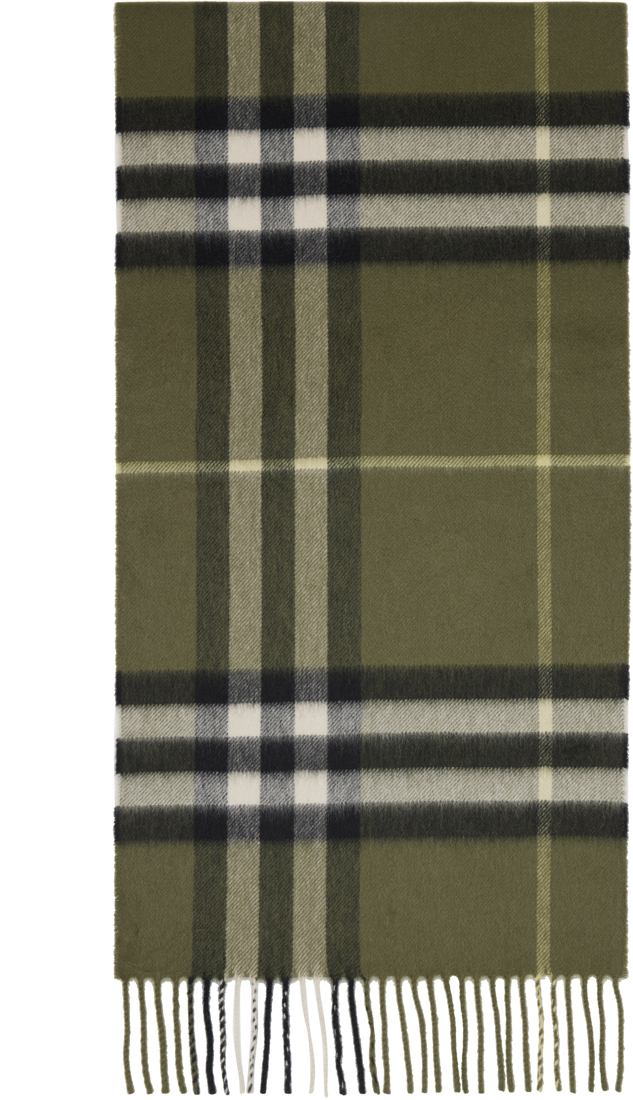 Burberry Khaki Check Cashmere Scarf In Green