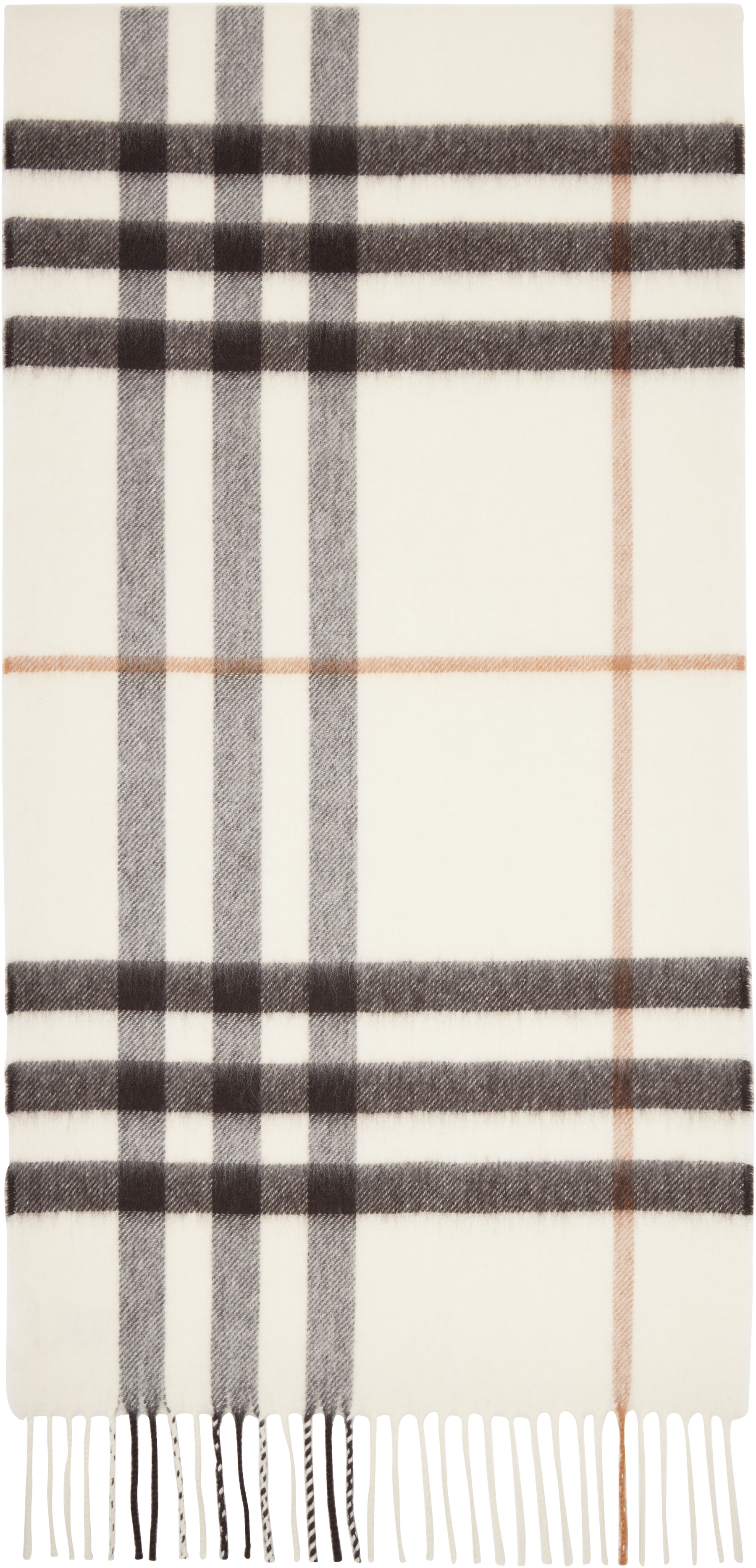 Burberry Off-white Check Cashmere Scarf In Gray