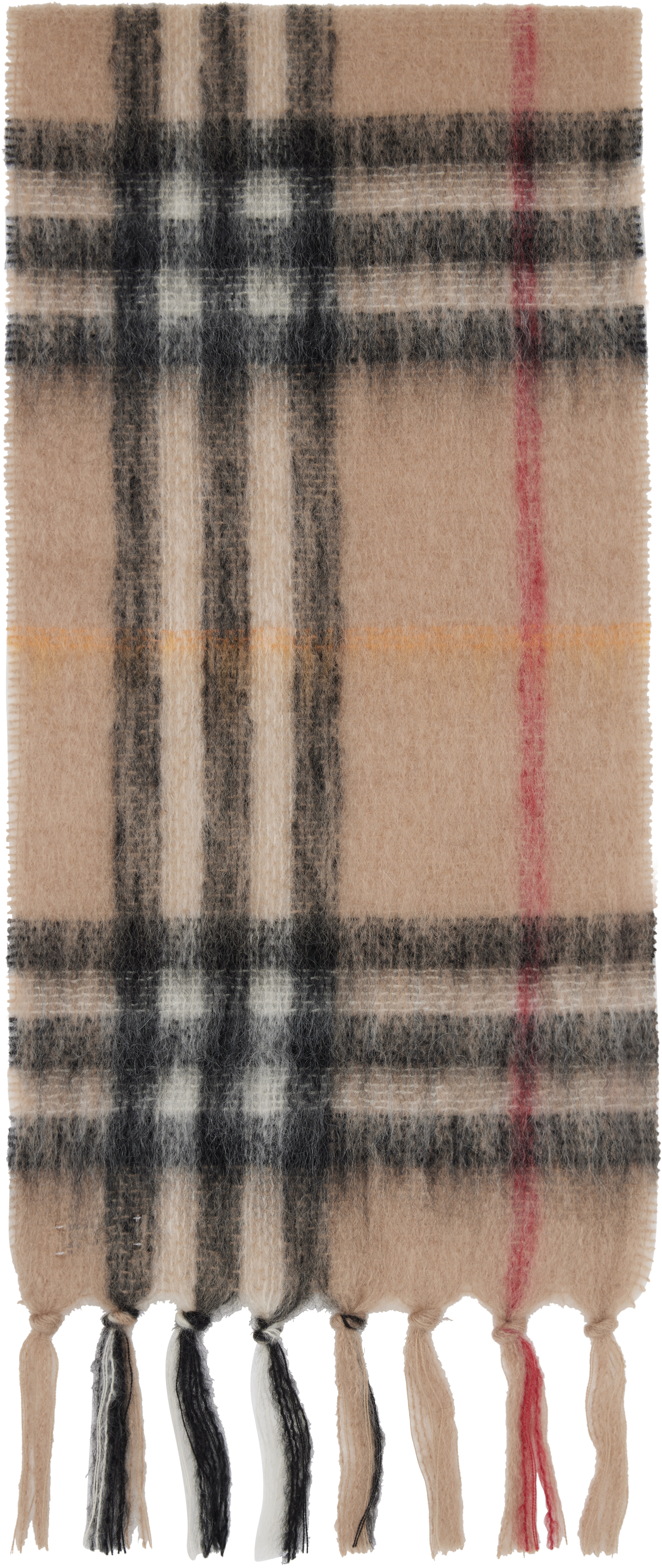 Burberry Beige Check Mohair Wool Scarf In Brown