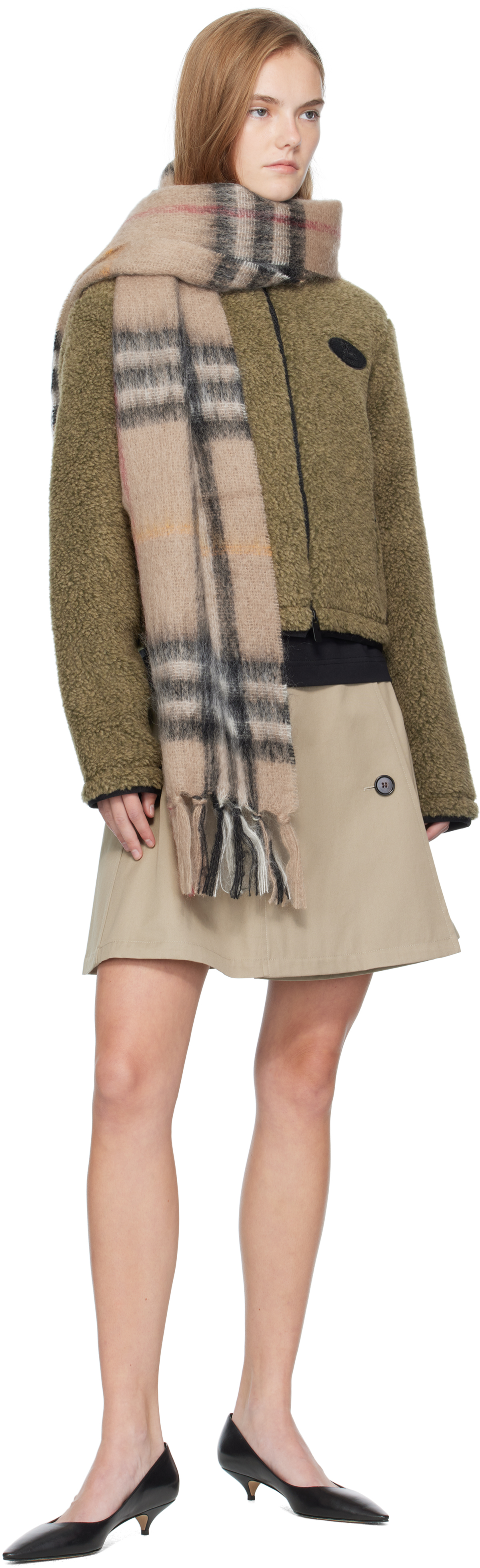 Burberry Beige Check Mohair Wool Scarf In Brown