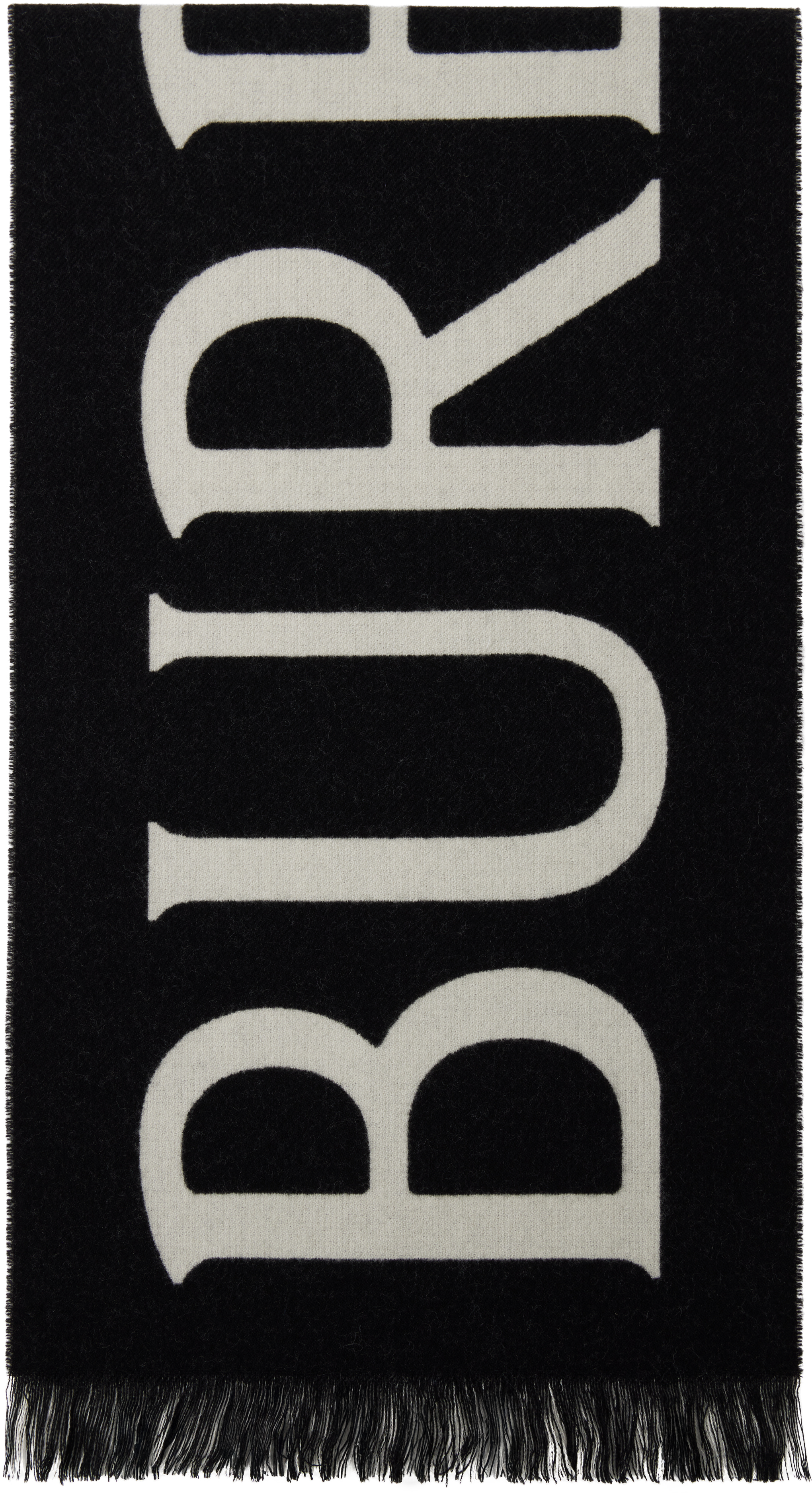Black & Gray 'Burberry' Text Wool Scarf