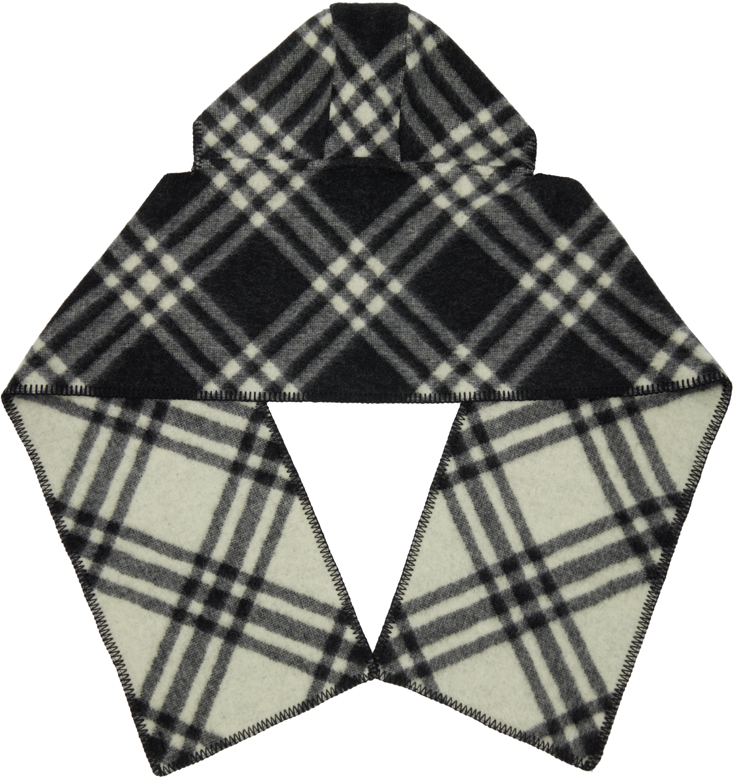 Burberry Black & Off-white Check Hooded Scarf In Black
